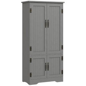 4-Door Pantry Storage Cabinet with Adjustable Shelves - Grey-Home Furnishings > Storage & Organization > Kitchen Pantry Cabinets-DECOROLALA