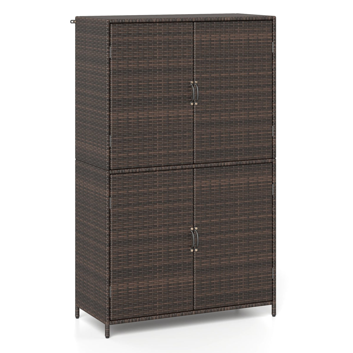 4-Door Rattan Vertical Storage Shed with Adjustable Shelves-Brown-Sheds & Outdoor Storage-DECOROLALA
