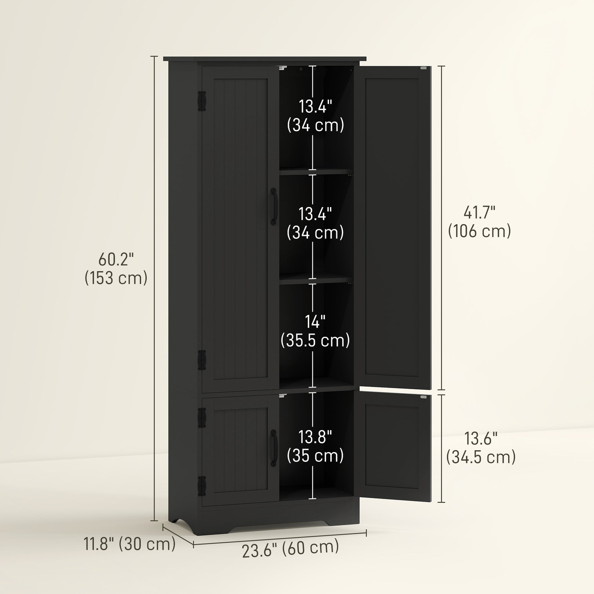 4-Door Storage Cabinet 60" Black Adjustable Shelves-DECOROLALA