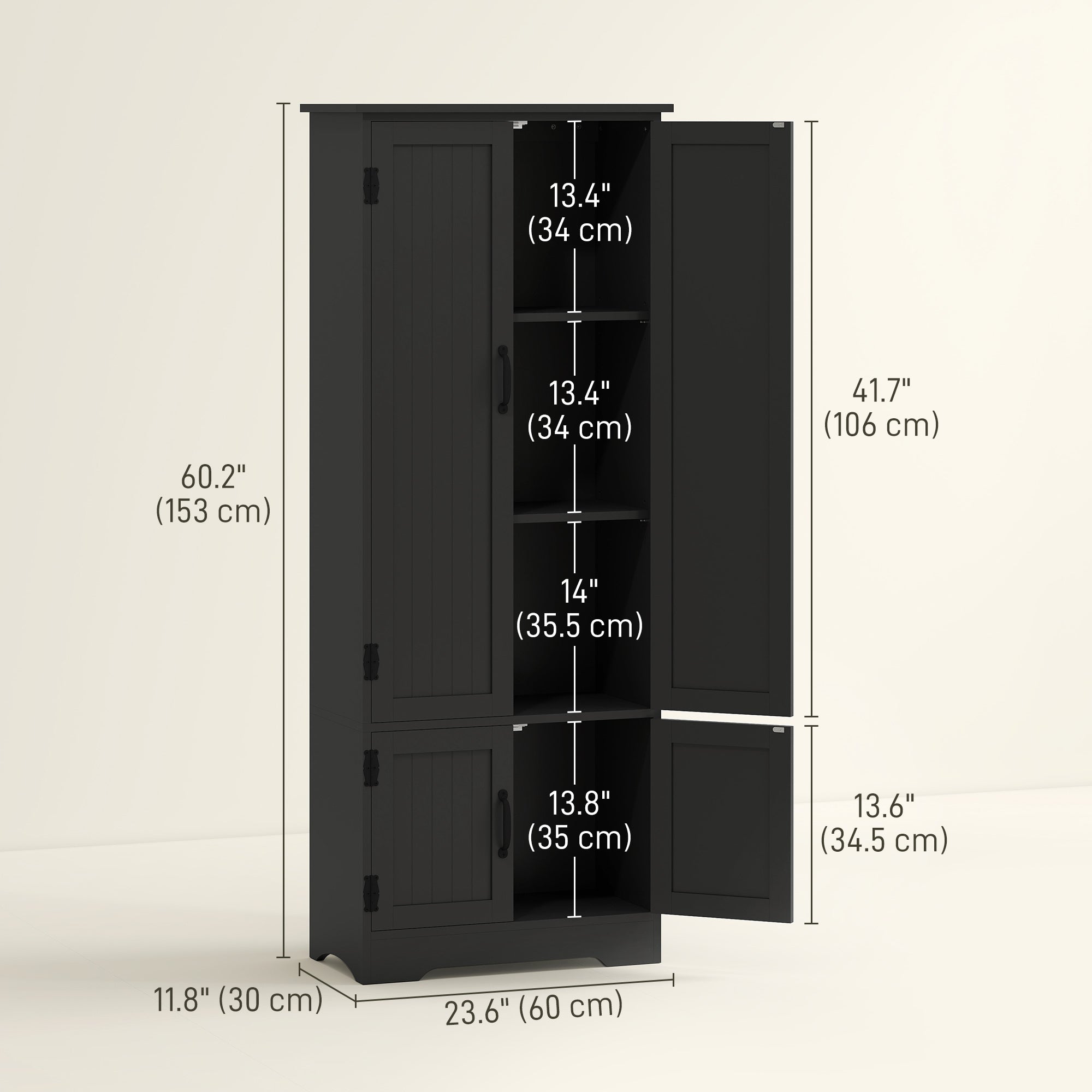 4-Door Storage Cabinet 60" Black Adjustable Shelves-DECOROLALA