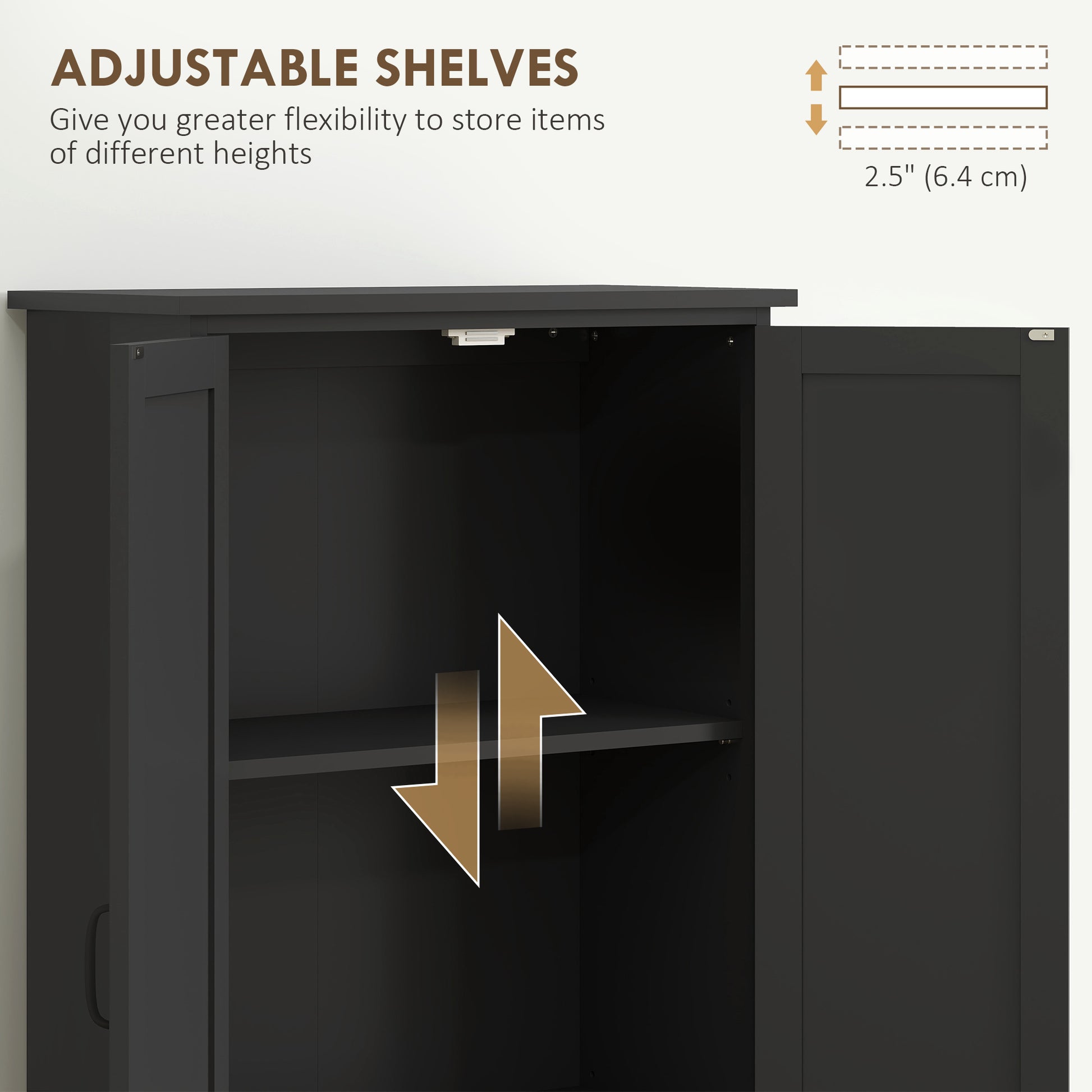 4-Door Storage Cabinet 60" Black Adjustable Shelves-DECOROLALA