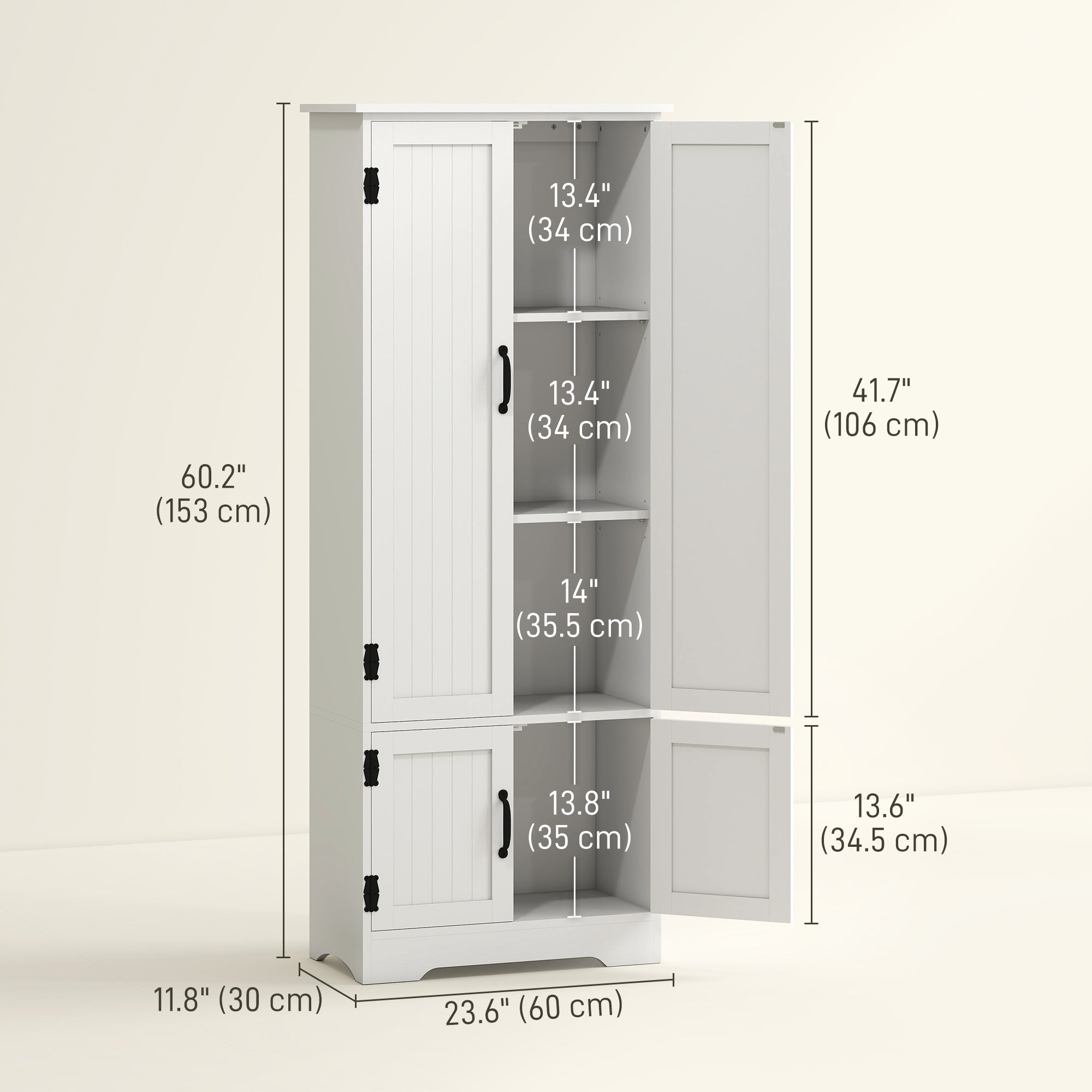 4-Door Storage Cabinet 60" White Adjustable Shelves-DECOROLALA