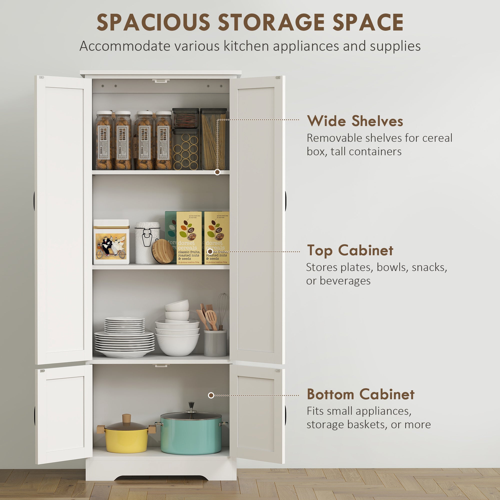 4-Door Storage Cabinet 60" White Adjustable Shelves-DECOROLALA