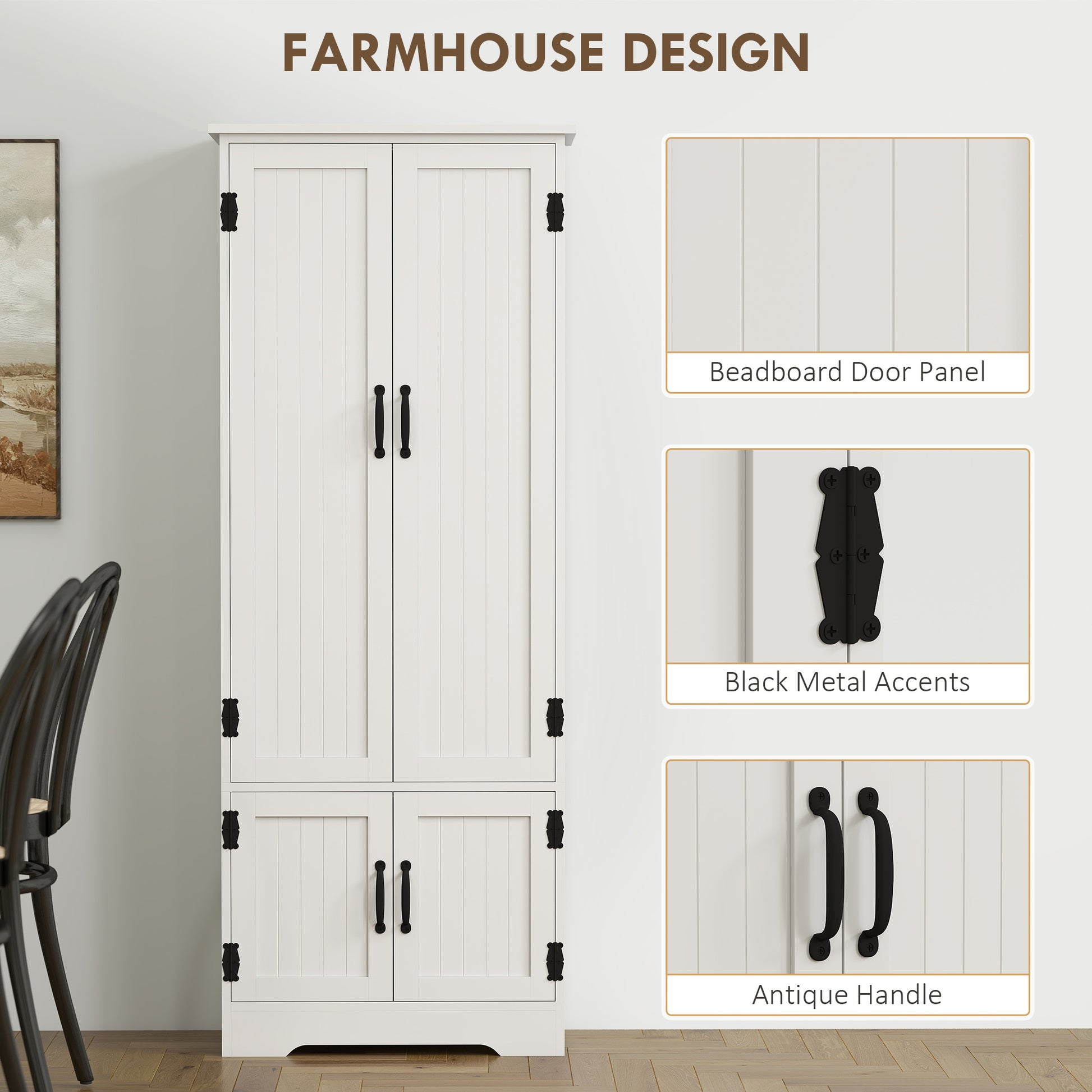 4-Door Storage Cabinet 60" White Adjustable Shelves-DECOROLALA
