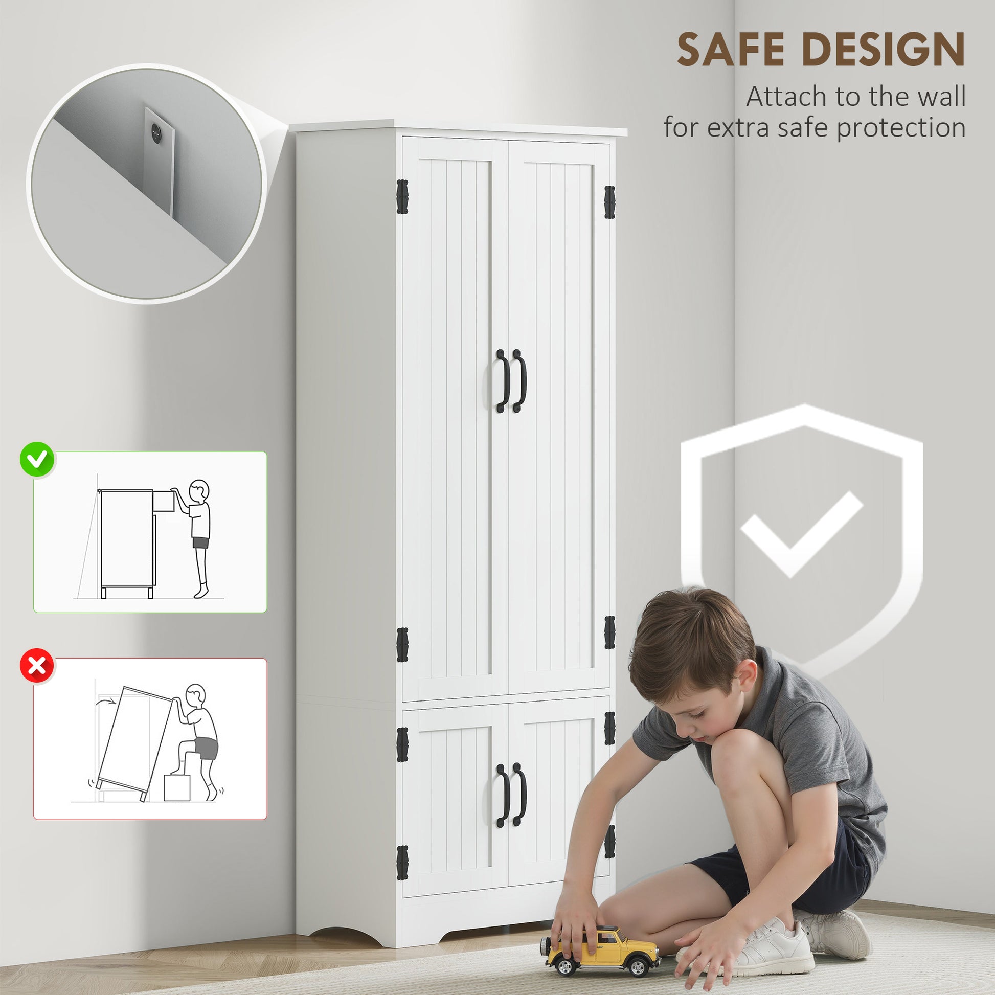 4-Door Storage Cabinet 60" White Adjustable Shelves-DECOROLALA
