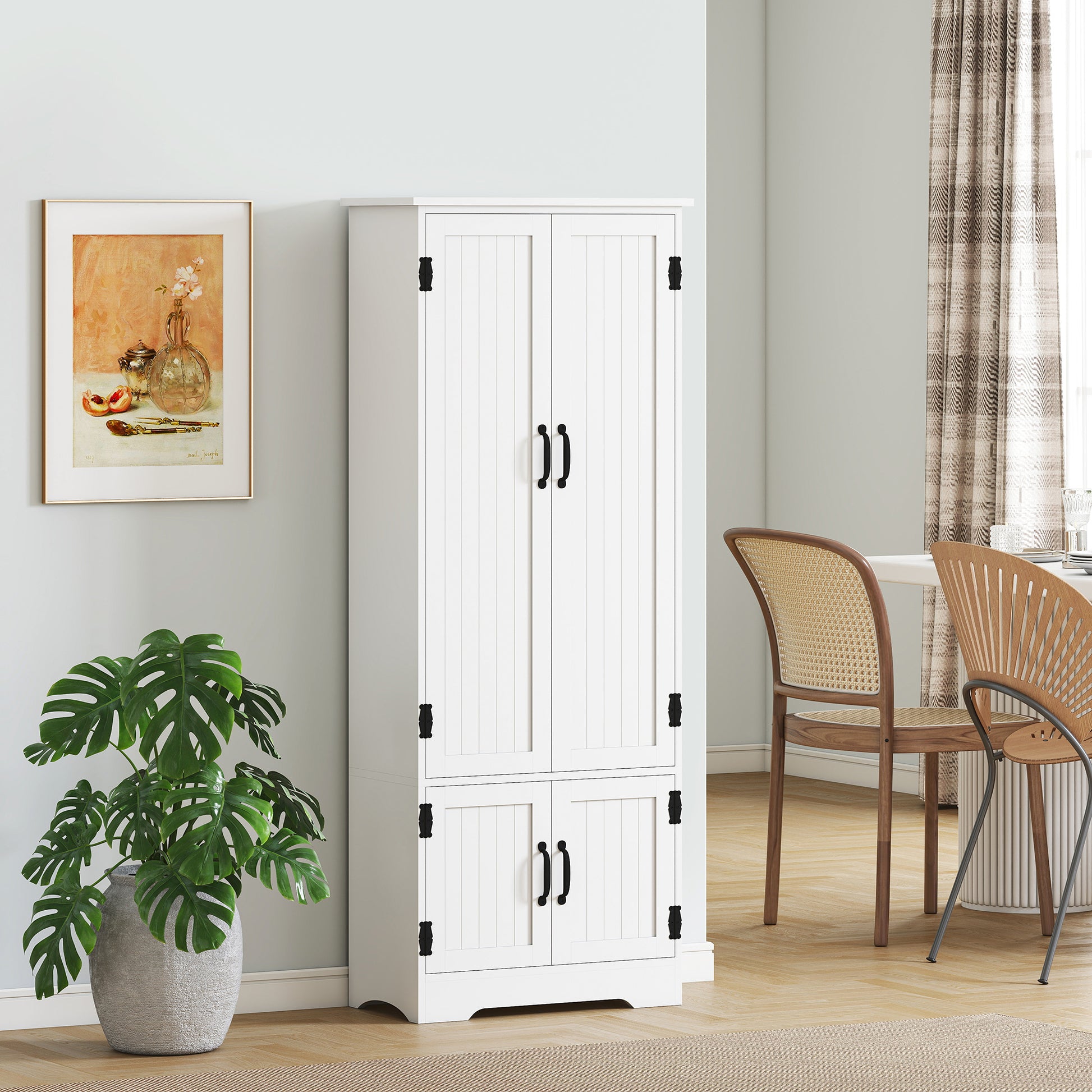 4-Door Storage Cabinet 60" White Adjustable Shelves-DECOROLALA