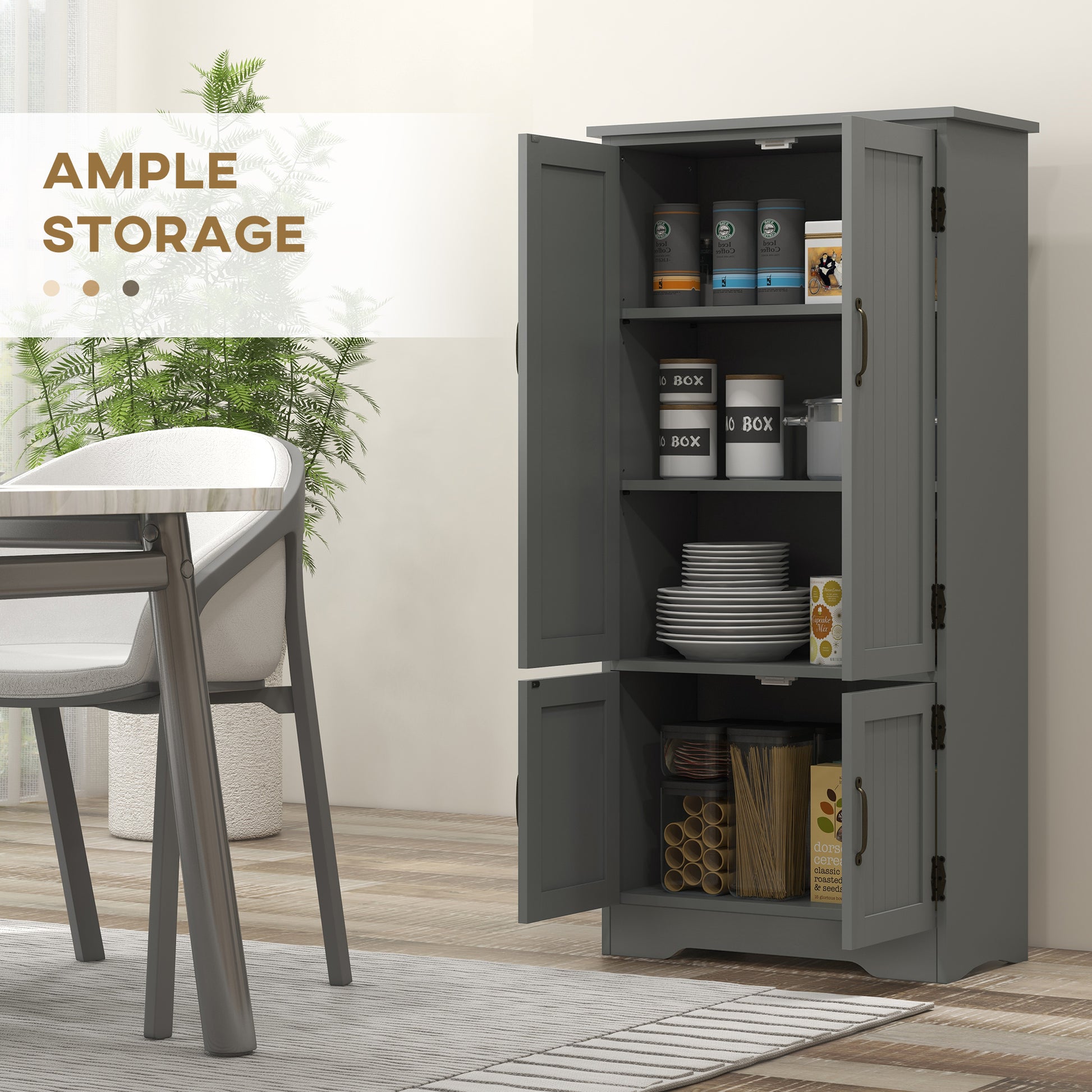 4-Door Storage Cabinet Multi-Storey Large Space Pantry with Adjustable Shelves Grey-Home Furnishings > Storage & Organization > Kitchen Pantry Cabinets-DECOROLALA