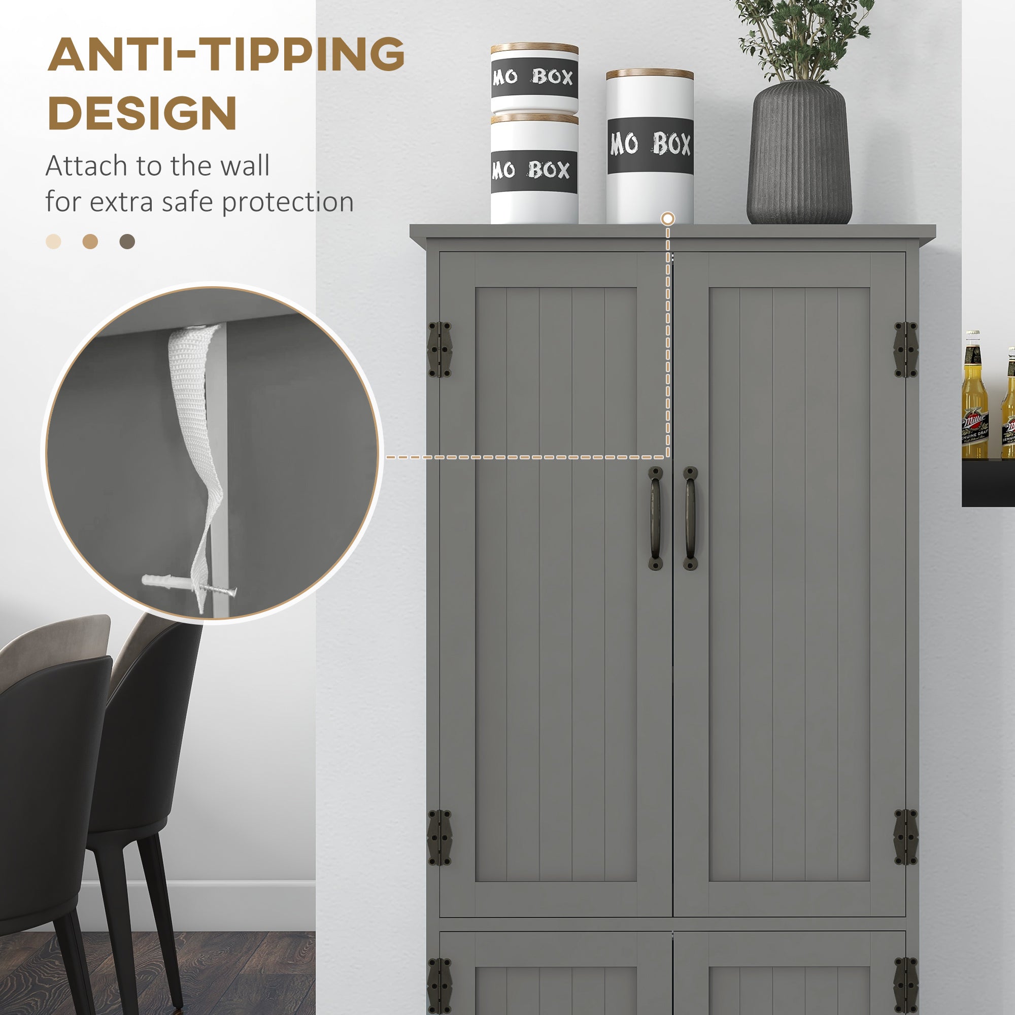 4-Door Storage Cabinet Multi-Storey Large Space Pantry with Adjustable Shelves Grey-Home Furnishings > Storage & Organization > Kitchen Pantry Cabinets-DECOROLALA