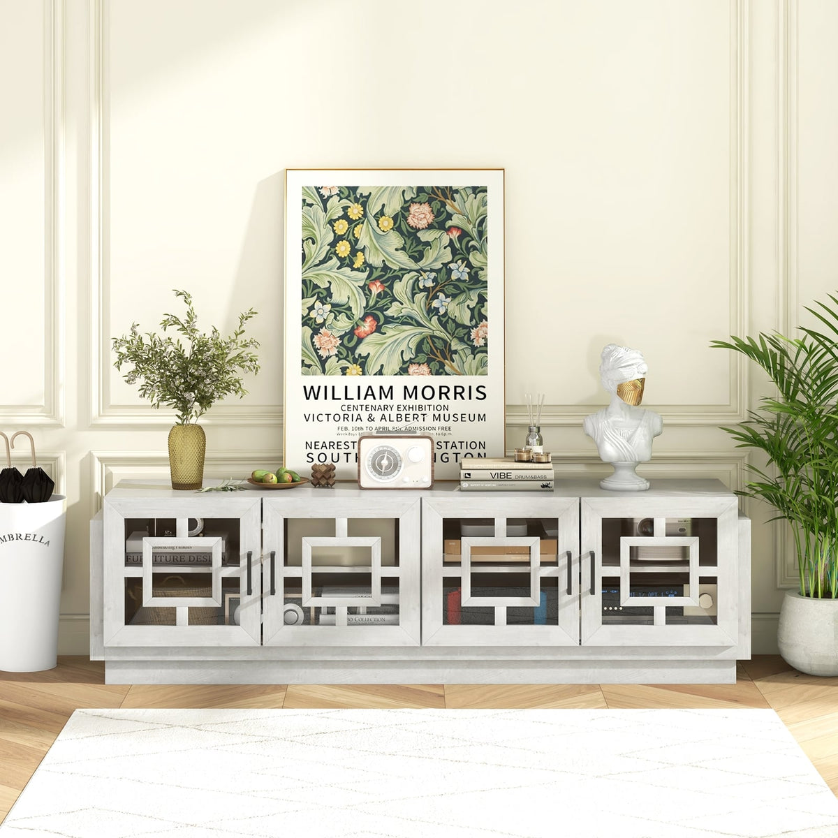 4-Door TV Stand for TVs up to 75 Inch Media Console Table with Adjustable Shelves-Oak-Entertainment Centers & TV Stands-DECOROLALA
