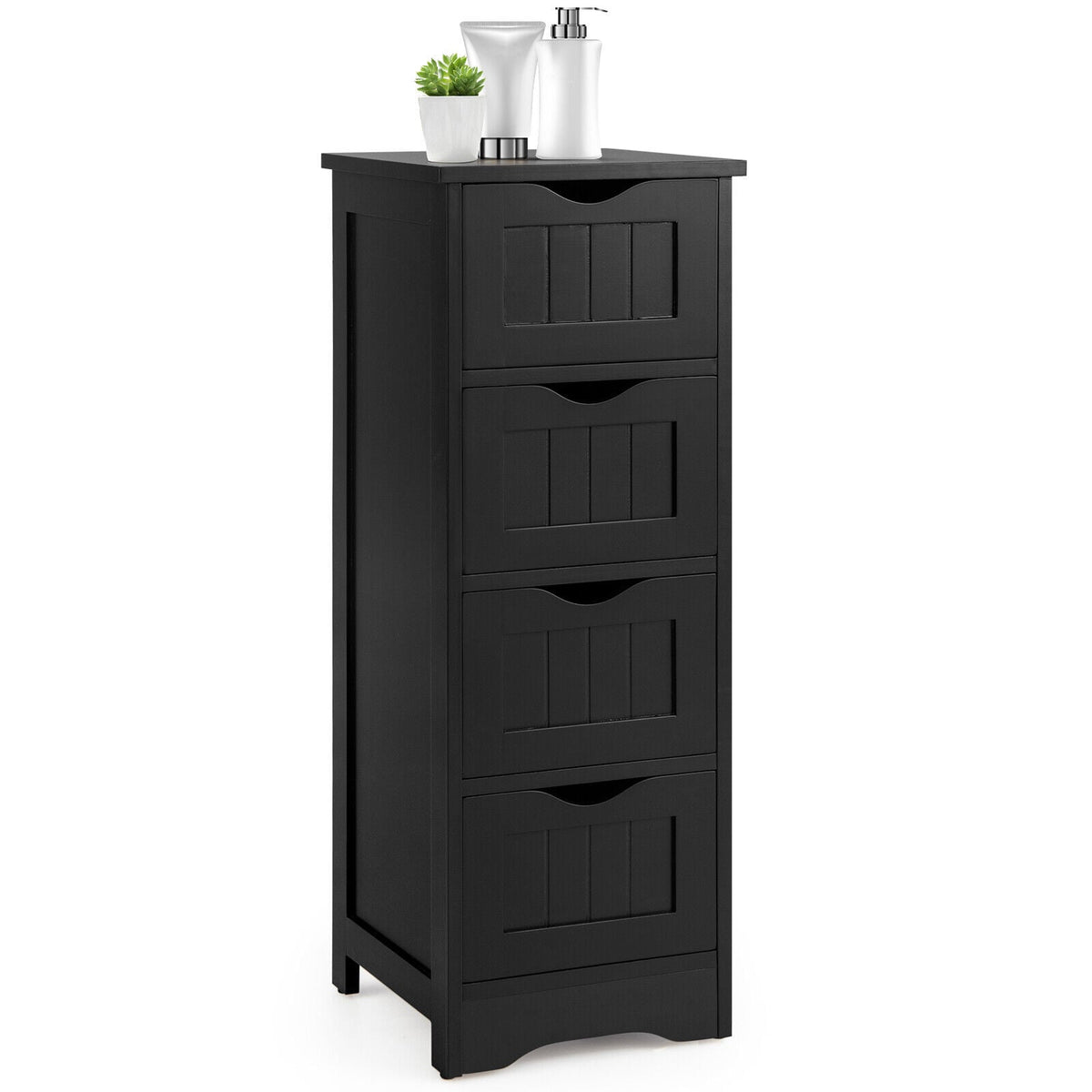 4-Drawer Bathroom Floor Cabinet - Black 12" x 12" x 32.5"-Floor Cabinets-DECOROLALA