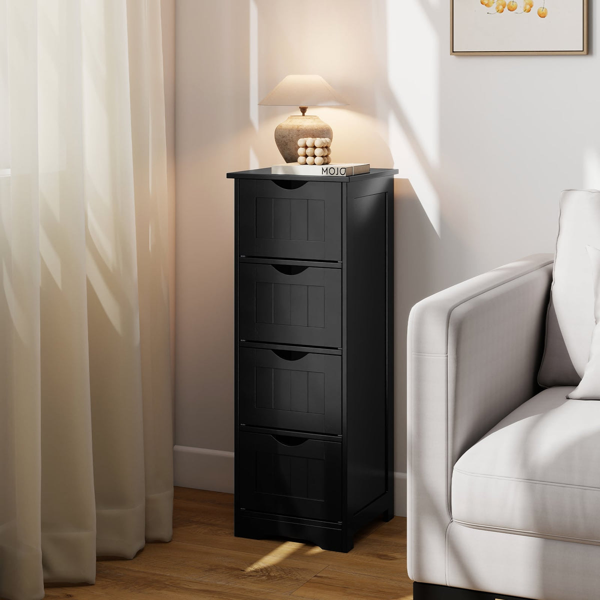 4-Drawer Bathroom Floor Cabinet - Black 12" x 12" x 32.5"-Floor Cabinets-DECOROLALA