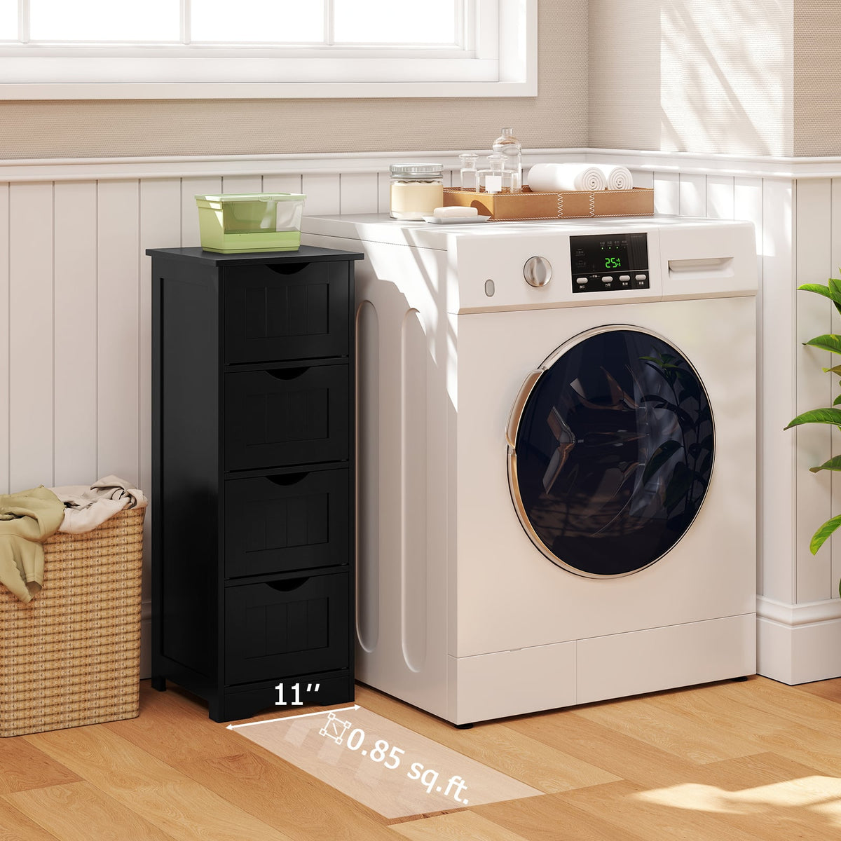 4-Drawer Bathroom Floor Cabinet - Black 12" x 12" x 32.5"-Floor Cabinets-DECOROLALA