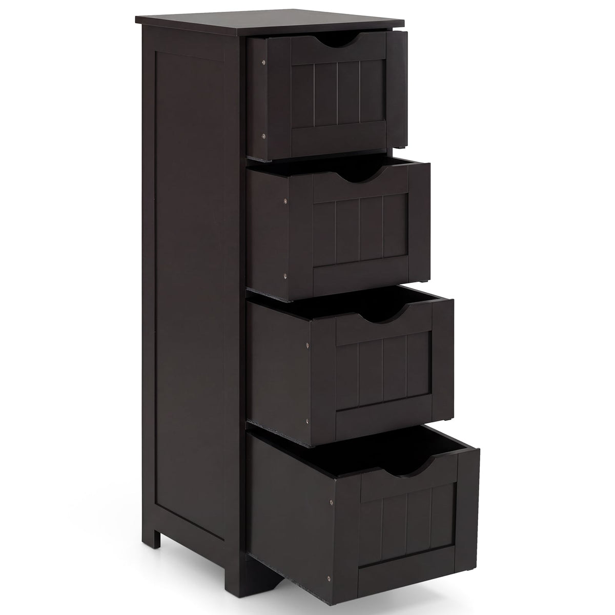 4-Drawer Bathroom Floor Cabinet - Dark Brown 12"x12"x32.5"-Floor Cabinets-DECOROLALA