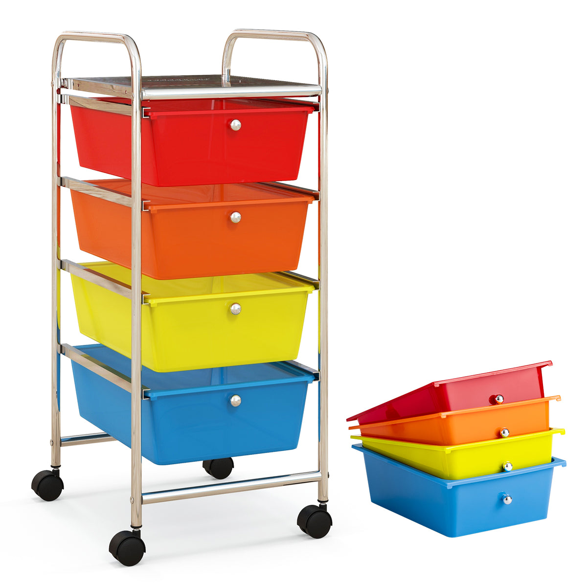 4-Drawer Cart Storage Bin Organizer Rolling with Plastic Drawers-Multicolor-File Cabinets-DECOROLALA