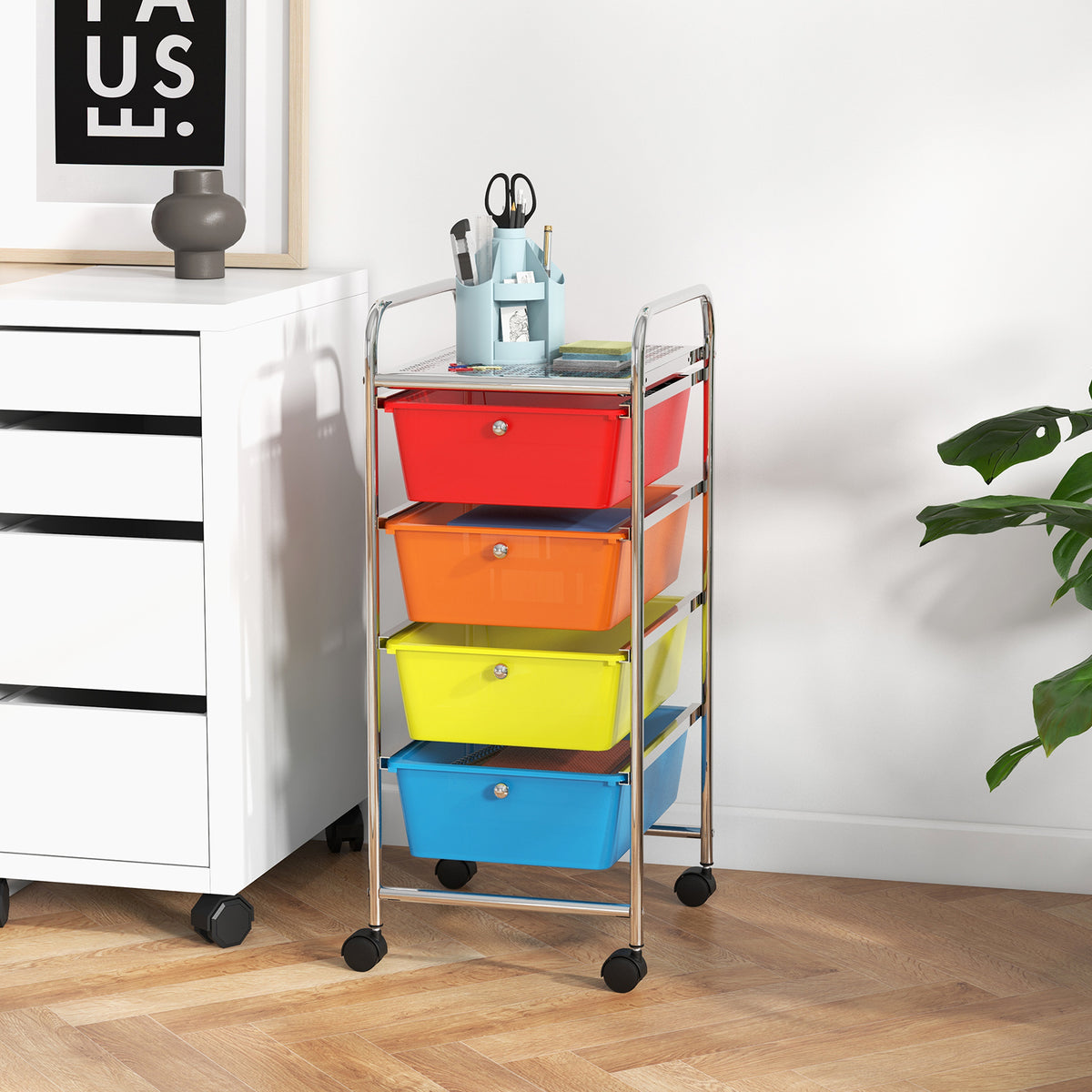 4-Drawer Cart Storage Bin Organizer Rolling with Plastic Drawers-Multicolor-File Cabinets-DECOROLALA