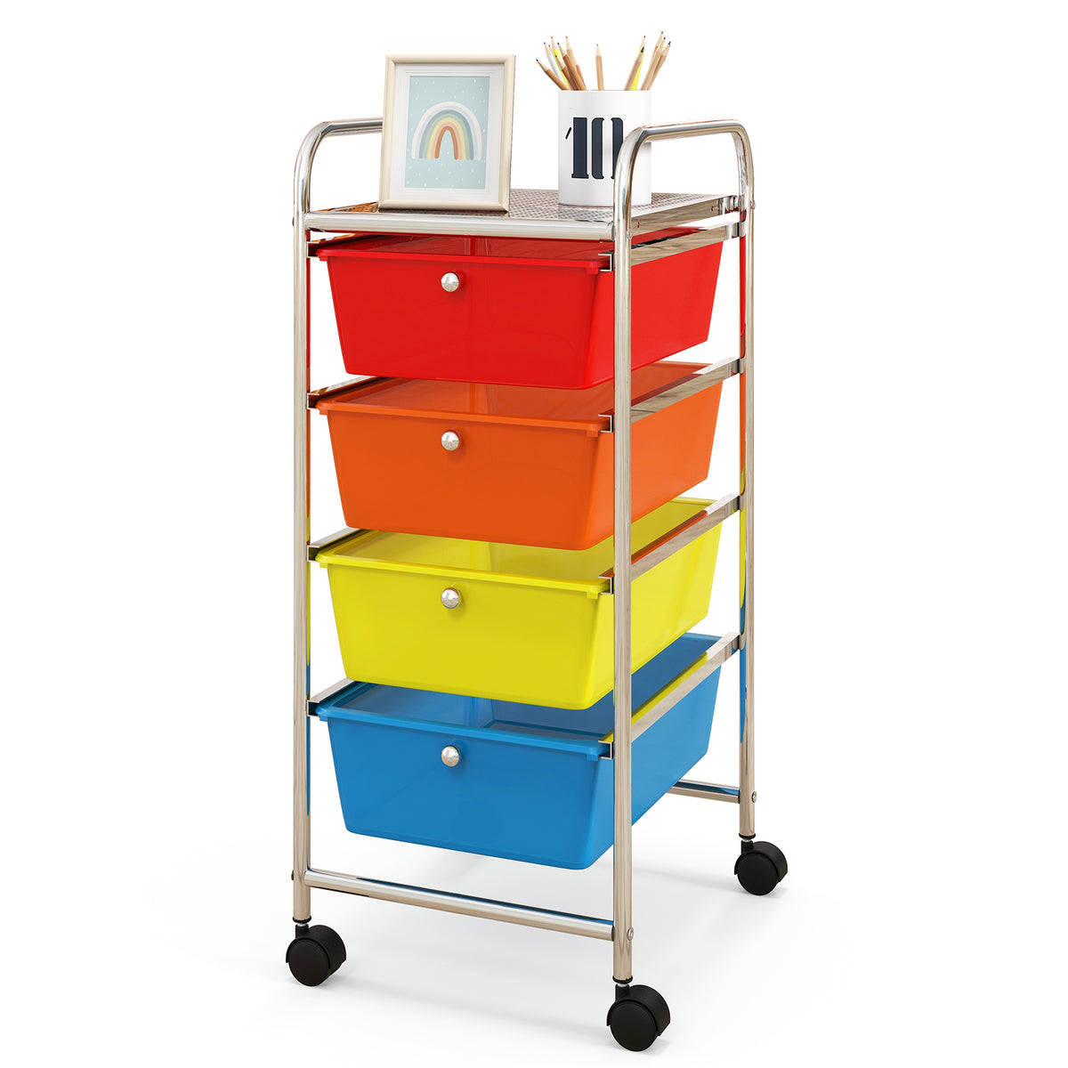 4-Drawer Cart Storage Bin Organizer Rolling with Plastic Drawers-Multicolor-File Cabinets-DECOROLALA