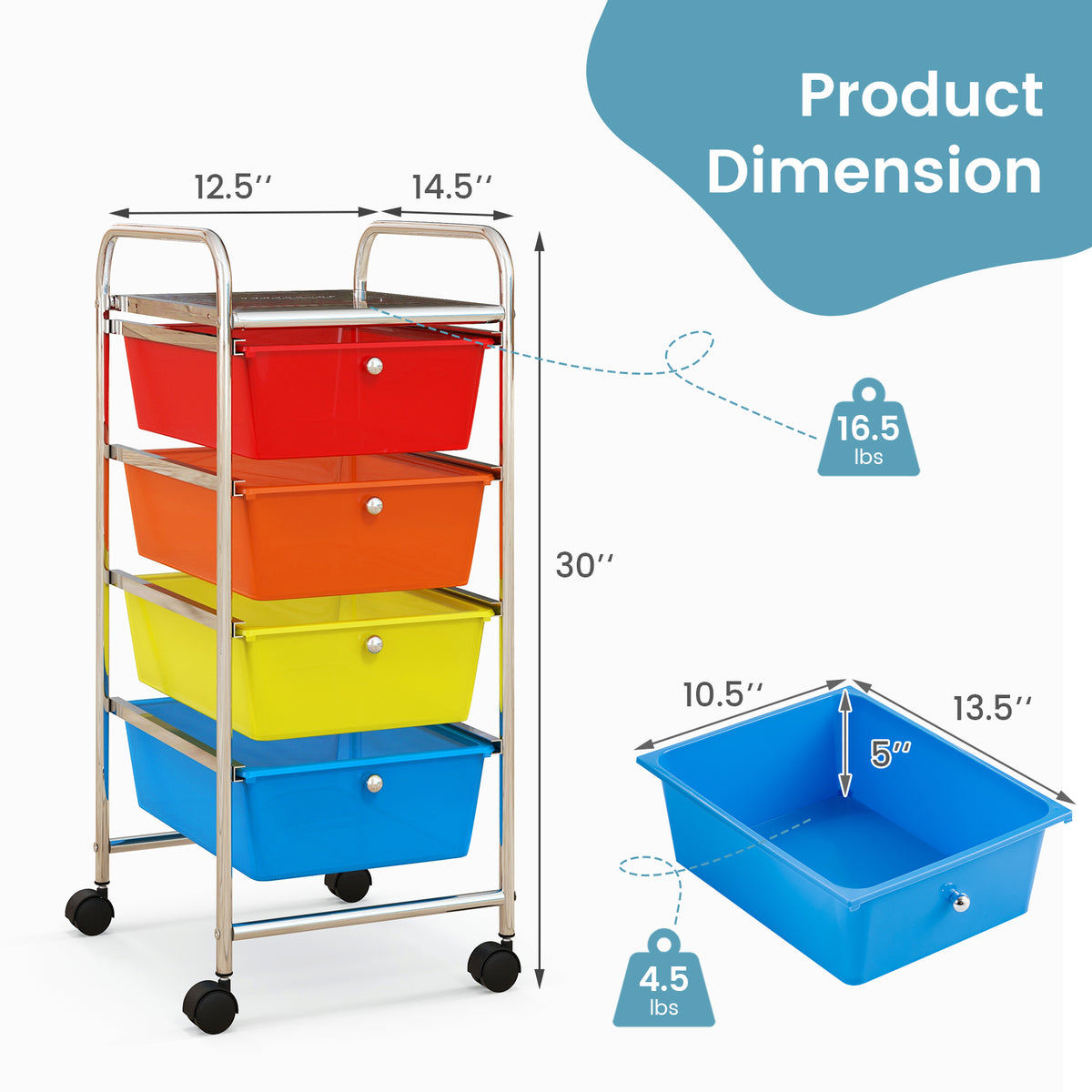 4-Drawer Cart Storage Bin Organizer Rolling with Plastic Drawers-Multicolor-File Cabinets-DECOROLALA