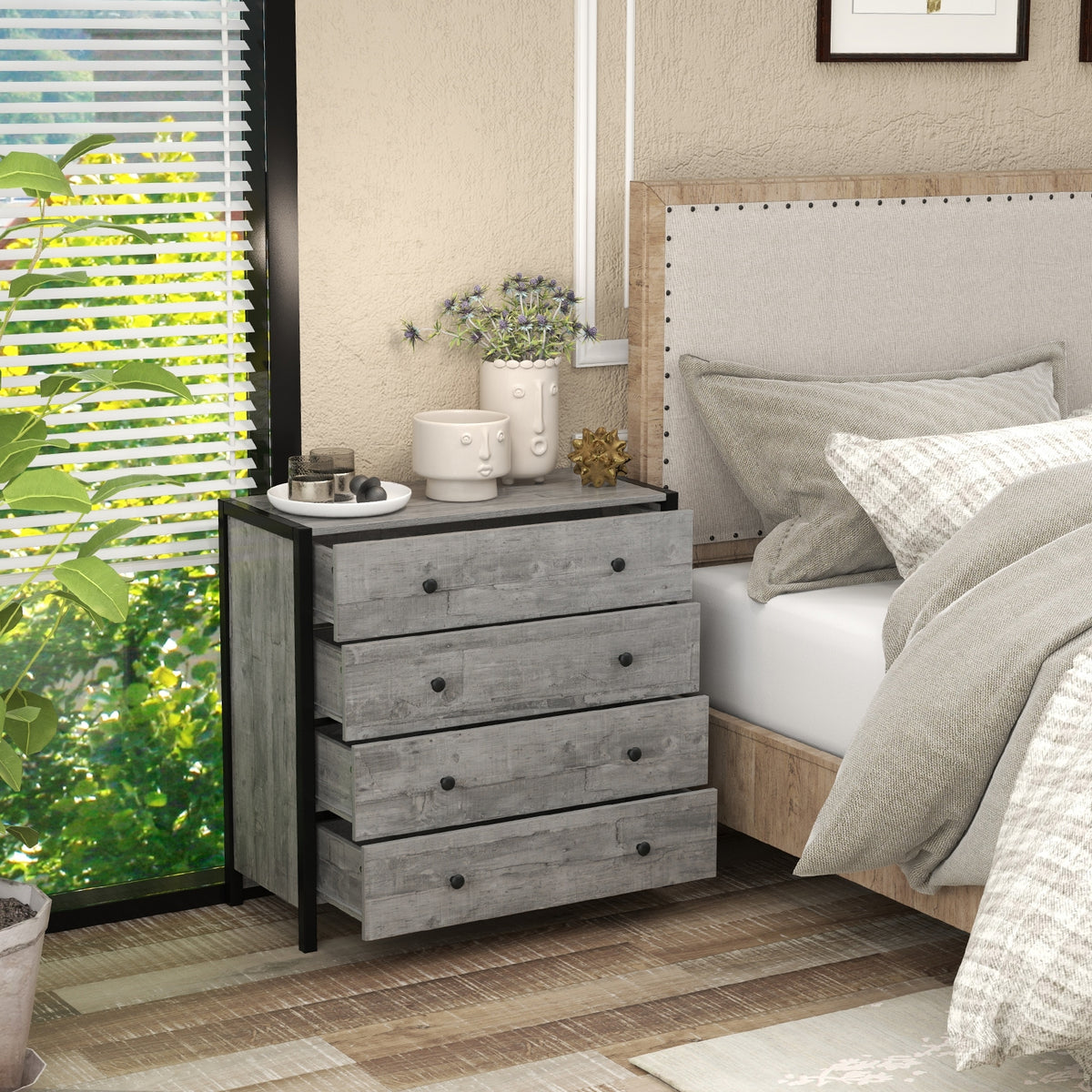 4-Drawer Dresser - Gray (min order qty 2)-Dressers & Chests-DECOROLALA