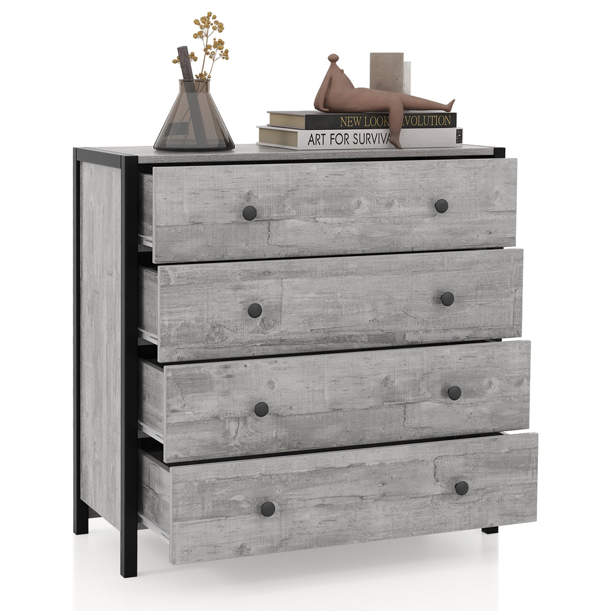 4-Drawer Dresser - Gray (min order qty 2)-Dressers & Chests-DECOROLALA