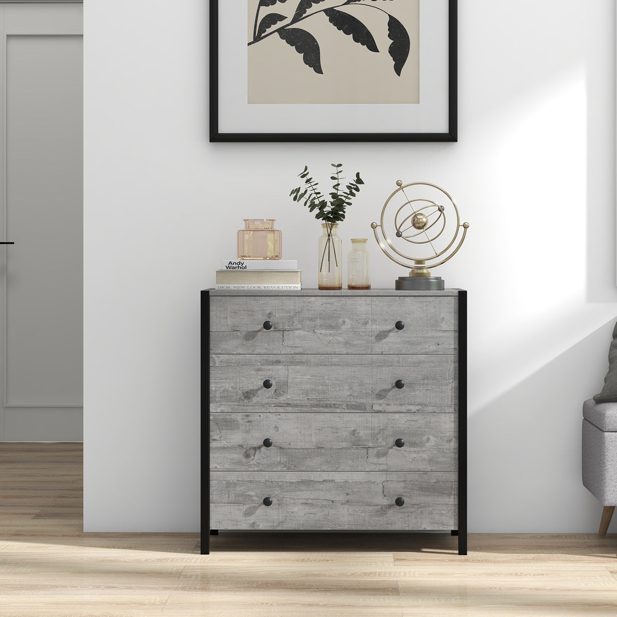 4-Drawer Dresser - Gray (min order qty 2)-Dressers & Chests-DECOROLALA