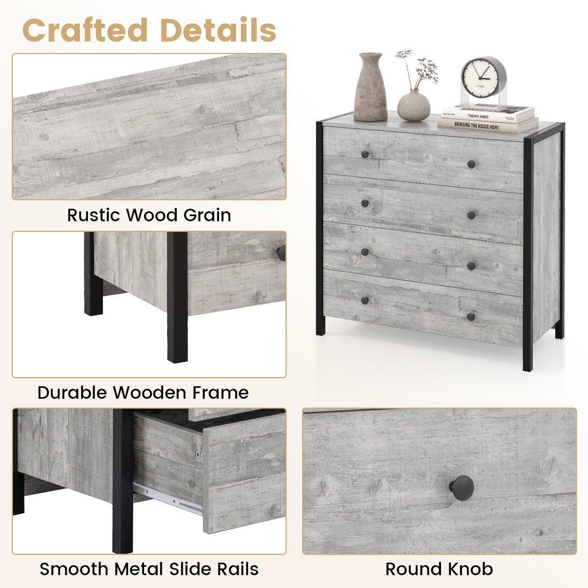 4-Drawer Dresser - Gray (min order qty 2)-Dressers & Chests-DECOROLALA