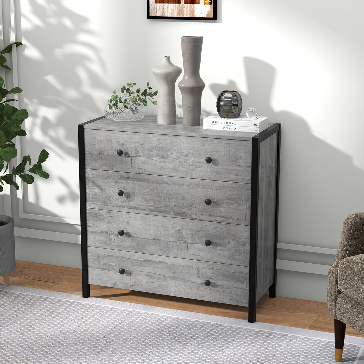 4-Drawer Dresser - Gray (min order qty 2)-Dressers & Chests-DECOROLALA