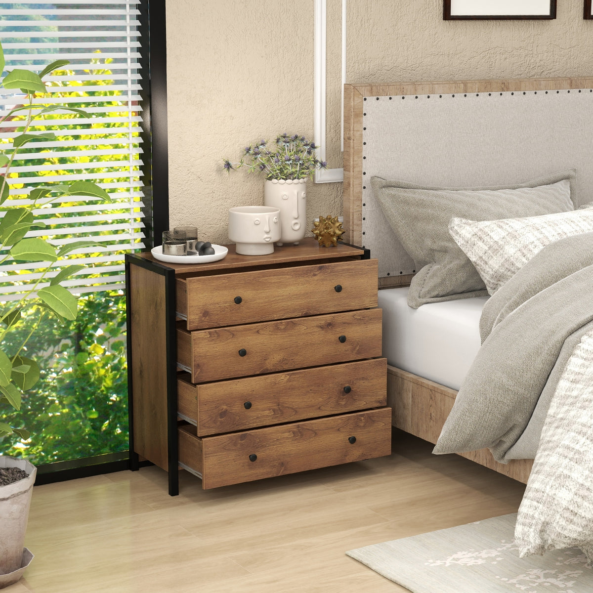 4-Drawer Dresser - Oak Wooden Chest (min order qty 2)-Dressers & Chests-DECOROLALA