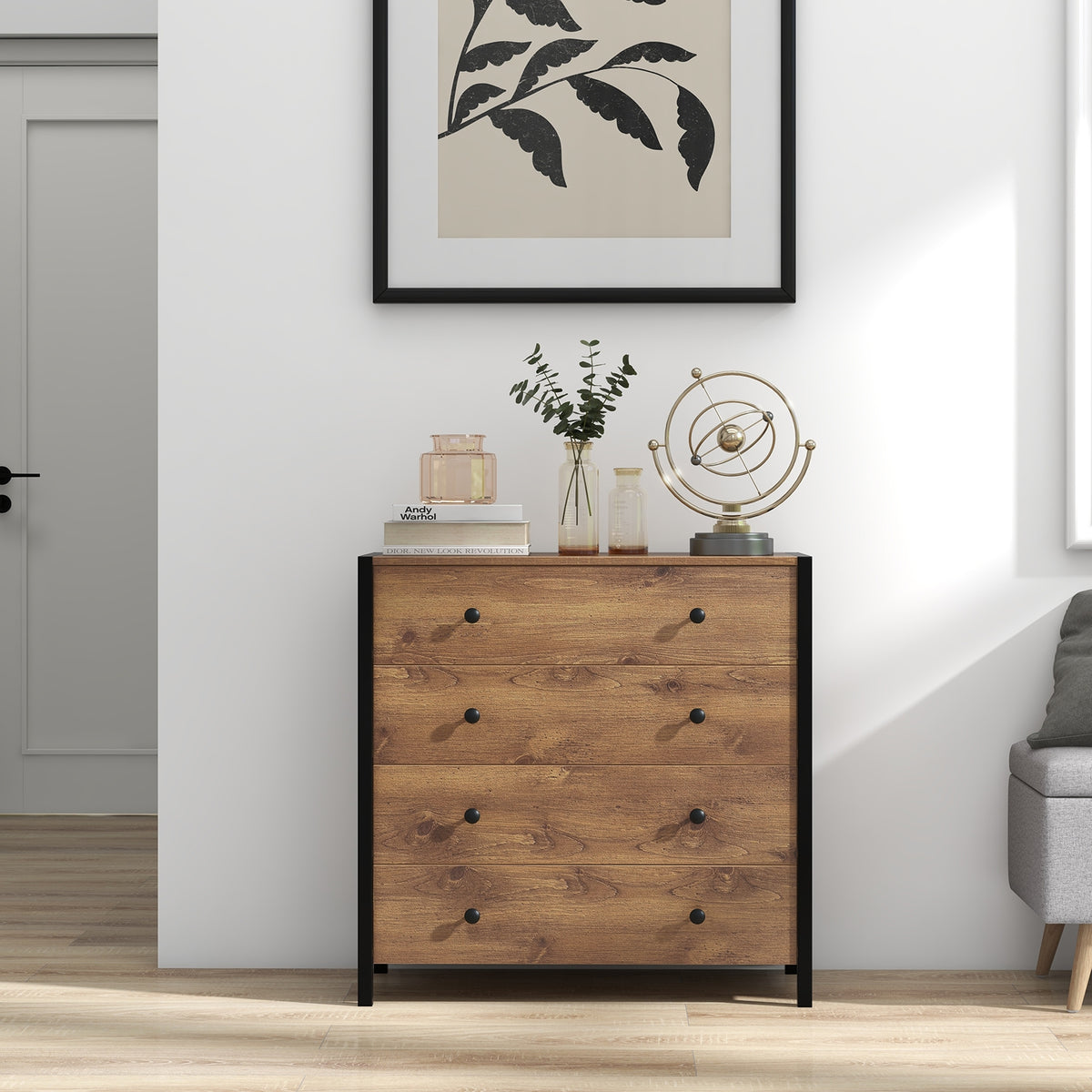 4-Drawer Dresser - Oak Wooden Chest (min order qty 2)-Dressers & Chests-DECOROLALA