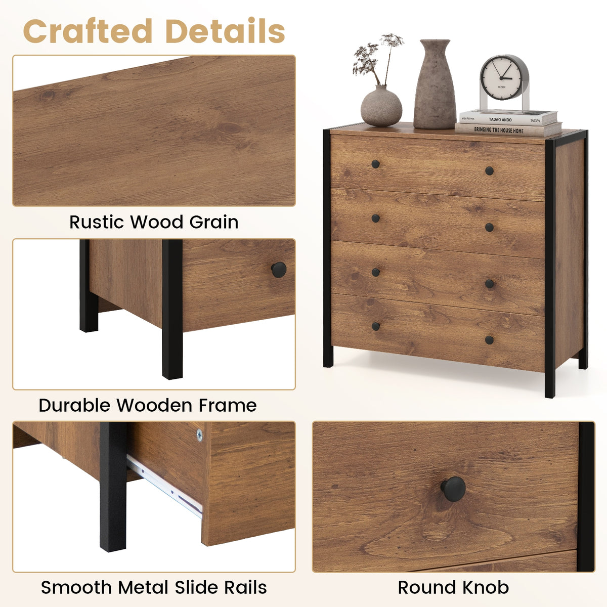 4-Drawer Dresser - Oak Wooden Chest (min order qty 2)-Dressers & Chests-DECOROLALA