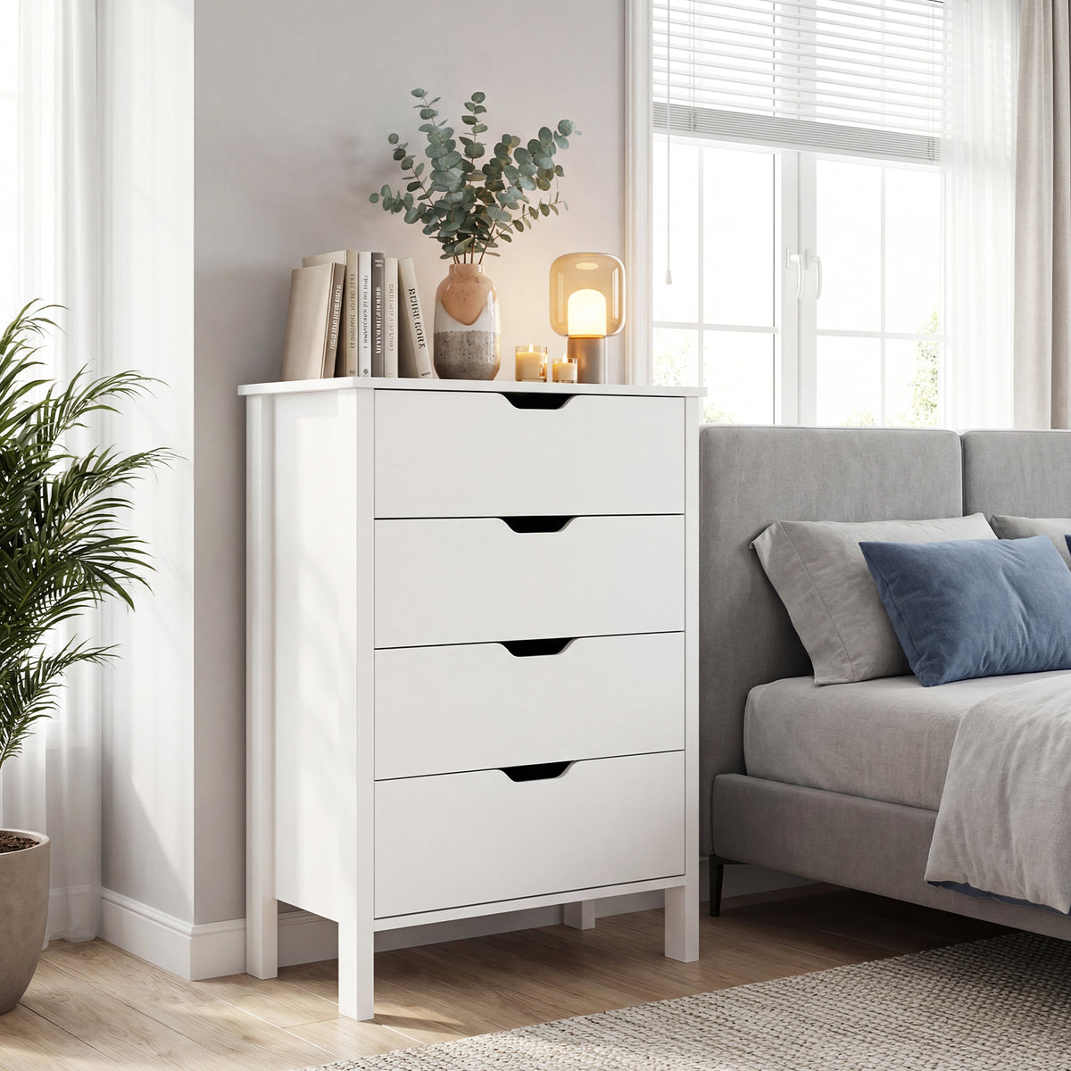 4-Drawer Dresser Wooden Nightstand with Anti-Tipping Kits-White-Dressers & Chests-DECOROLALA