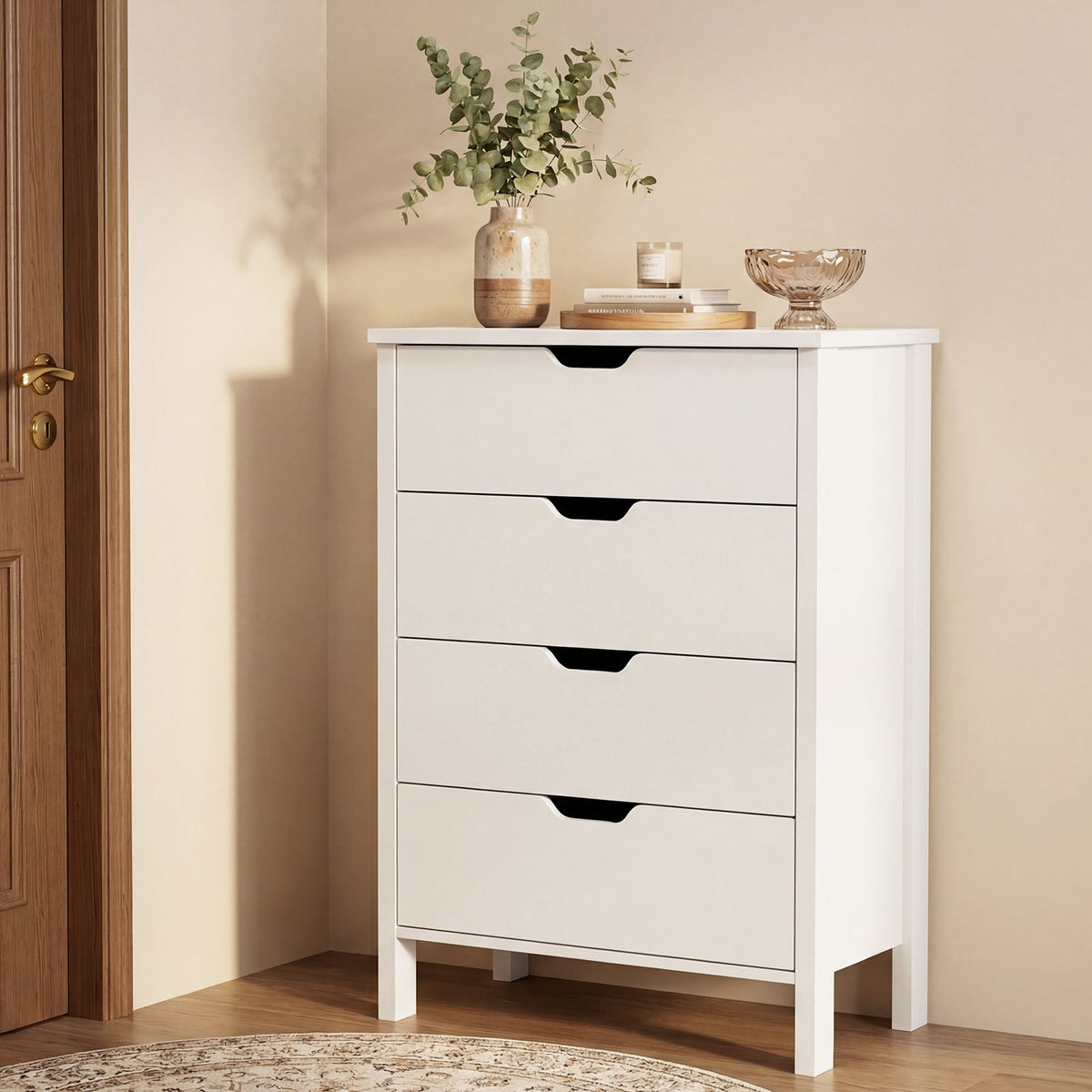 4-Drawer Dresser Wooden Nightstand with Anti-Tipping Kits-White-Dressers & Chests-DECOROLALA