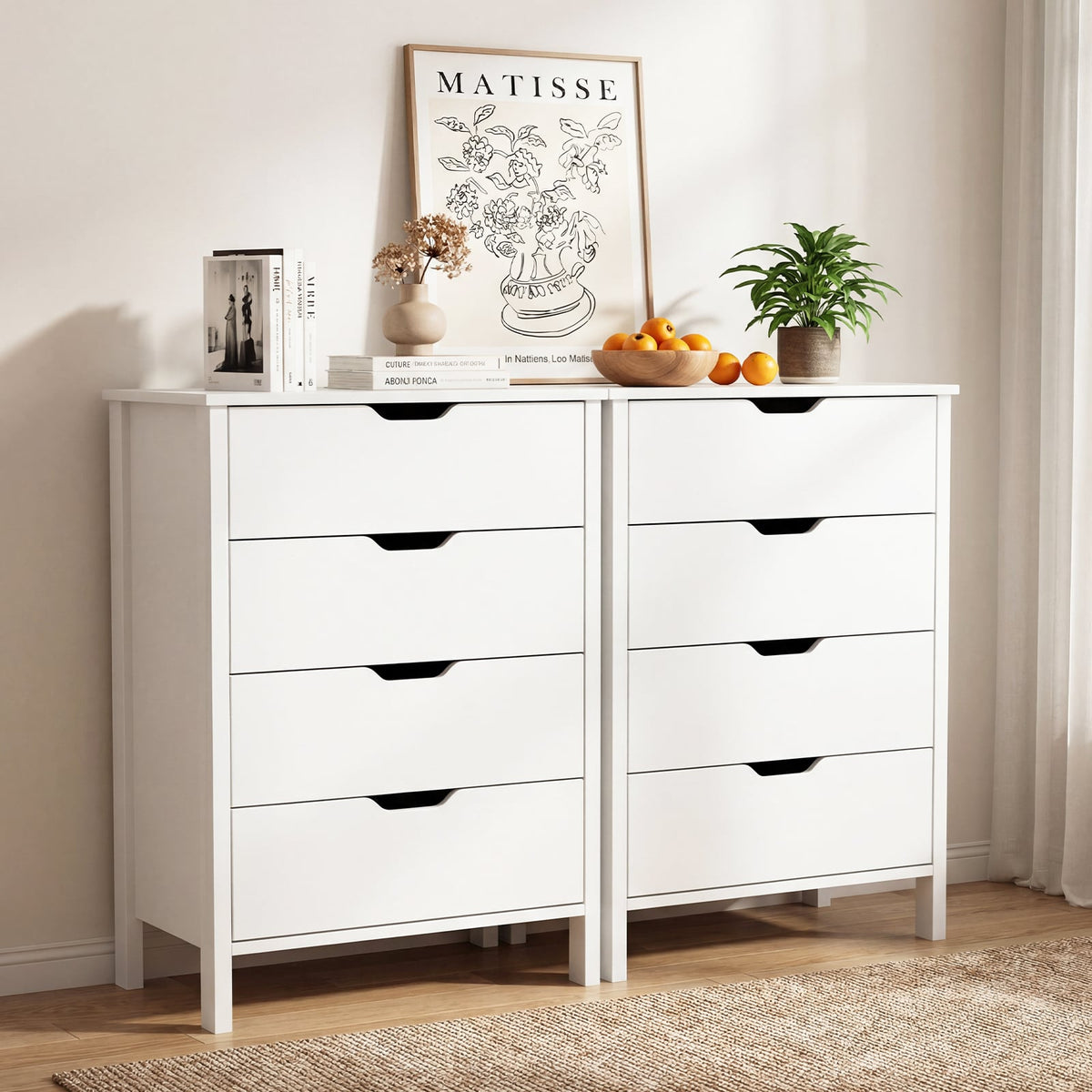 4-Drawer Dresser Wooden Nightstand with Anti-Tipping Kits-White-Dressers & Chests-DECOROLALA