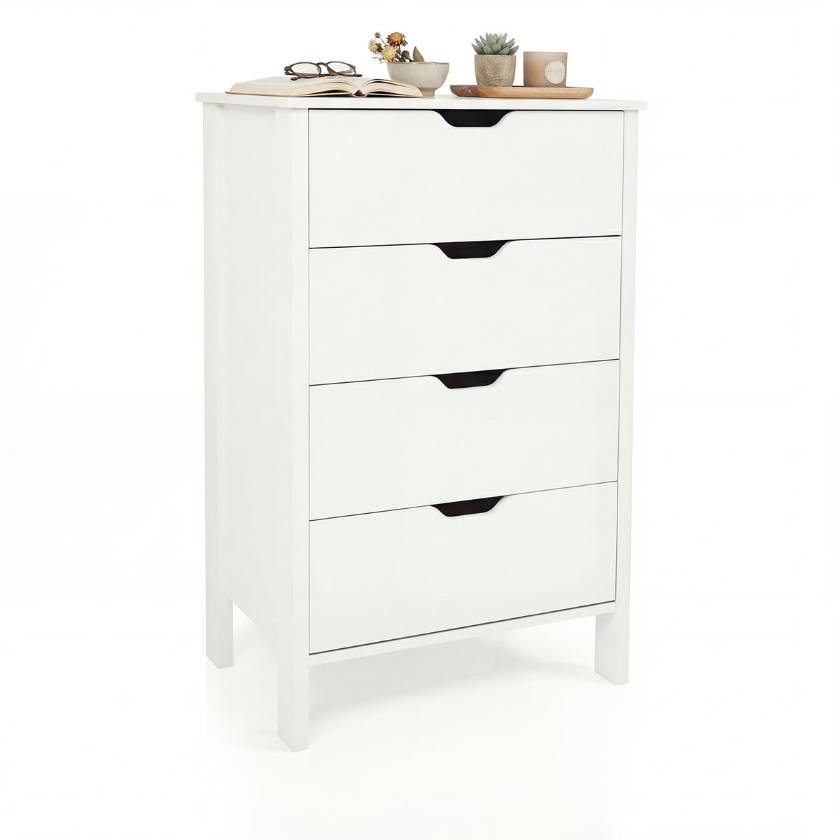 4-Drawer Dresser Wooden Nightstand with Anti-Tipping Kits-White-Dressers & Chests-DECOROLALA