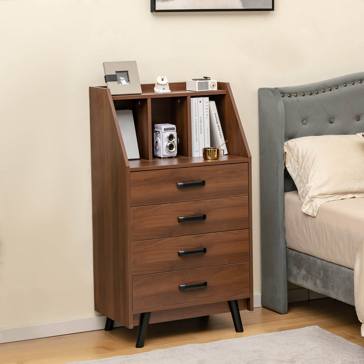 4-Drawer Dresser with Anti-Tipping Kits - Walnut (min order qty 2)-Dressers & Chests-DECOROLALA