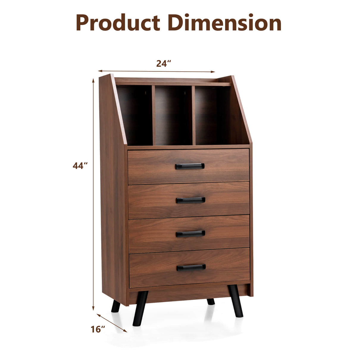 4-Drawer Dresser with Anti-Tipping Kits - Walnut (min order qty 2)-Dressers & Chests-DECOROLALA