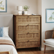 4-Drawer Dresser with Interlocking Mechanism and Metal Legs for Bedroom-Oak-Dressers & Chests-DECOROLALA