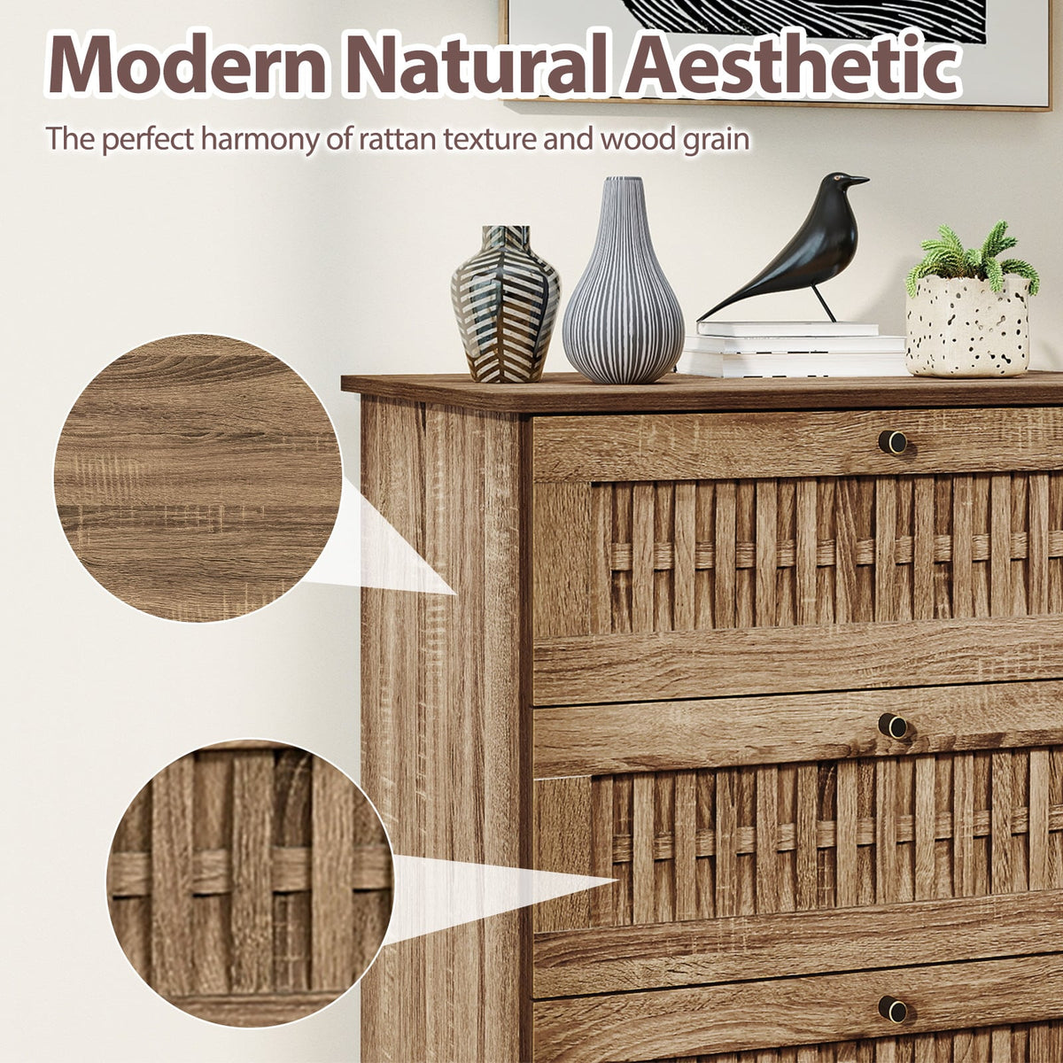 4-Drawer Dresser with Interlocking Mechanism and Metal Legs for Bedroom-Oak-Dressers & Chests-DECOROLALA