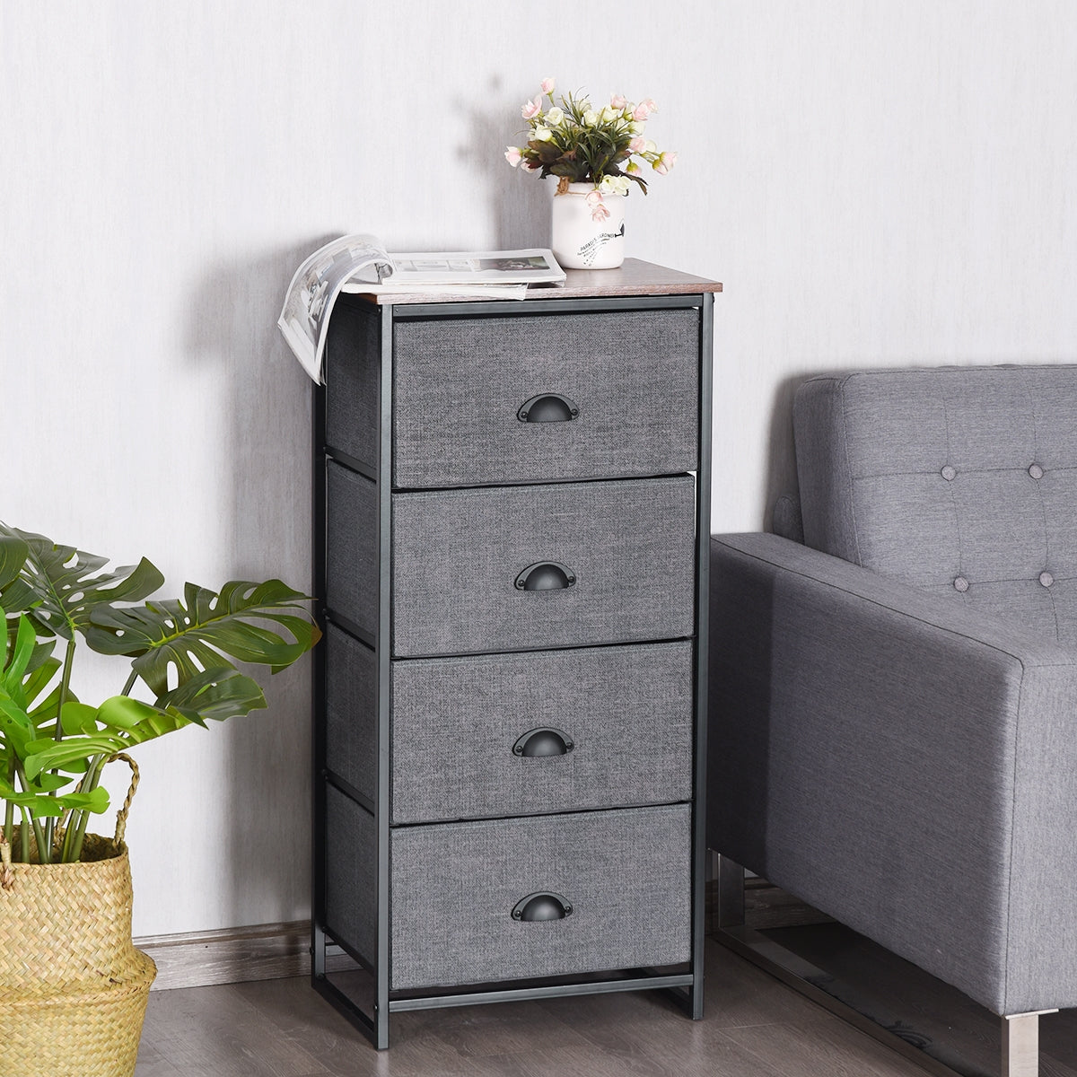 4-Drawer Fabric Chest - Black (min order qty 2)-Dressers & Chests-DECOROLALA