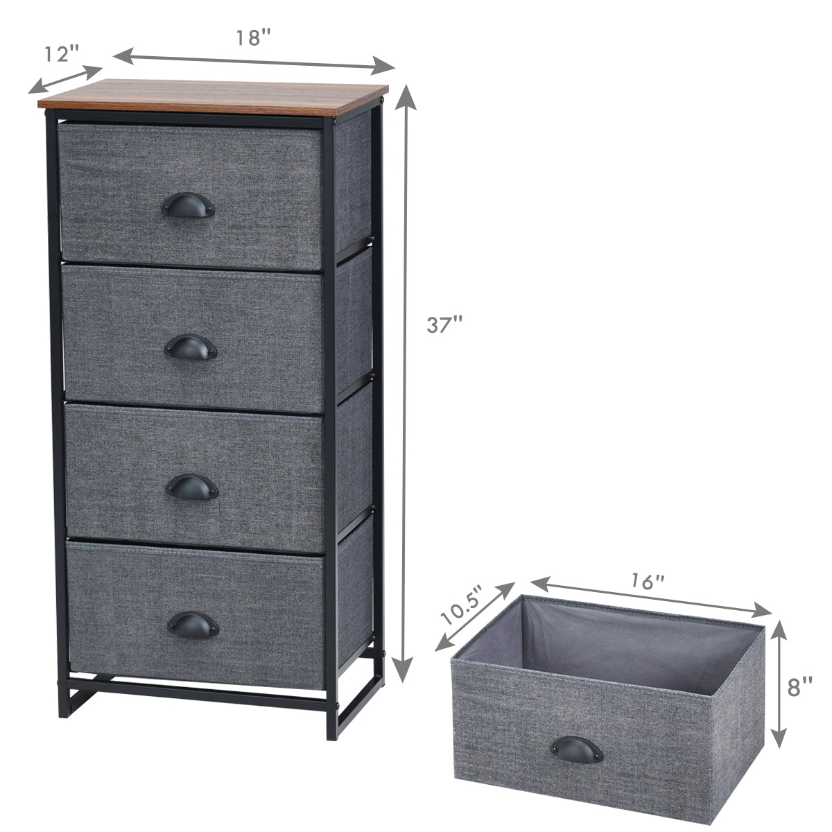 4-Drawer Fabric Chest - Black (min order qty 2)-Dressers & Chests-DECOROLALA