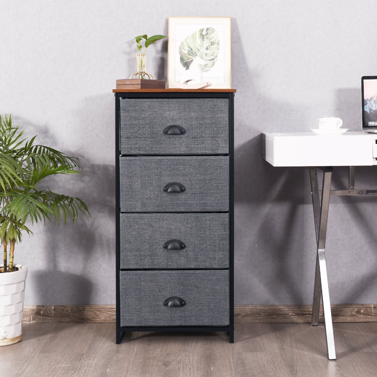 4-Drawer Fabric Chest - Black (min order qty 2)-Dressers & Chests-DECOROLALA