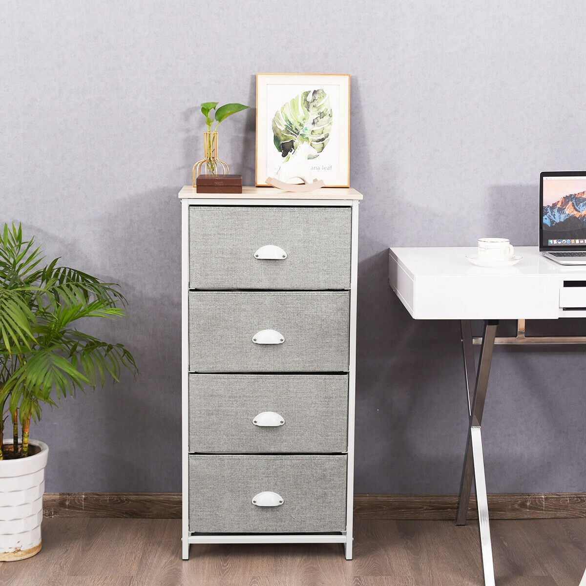 4-Drawer Fabric Chest - Gray (min order qty 2)-Dressers & Chests-DECOROLALA