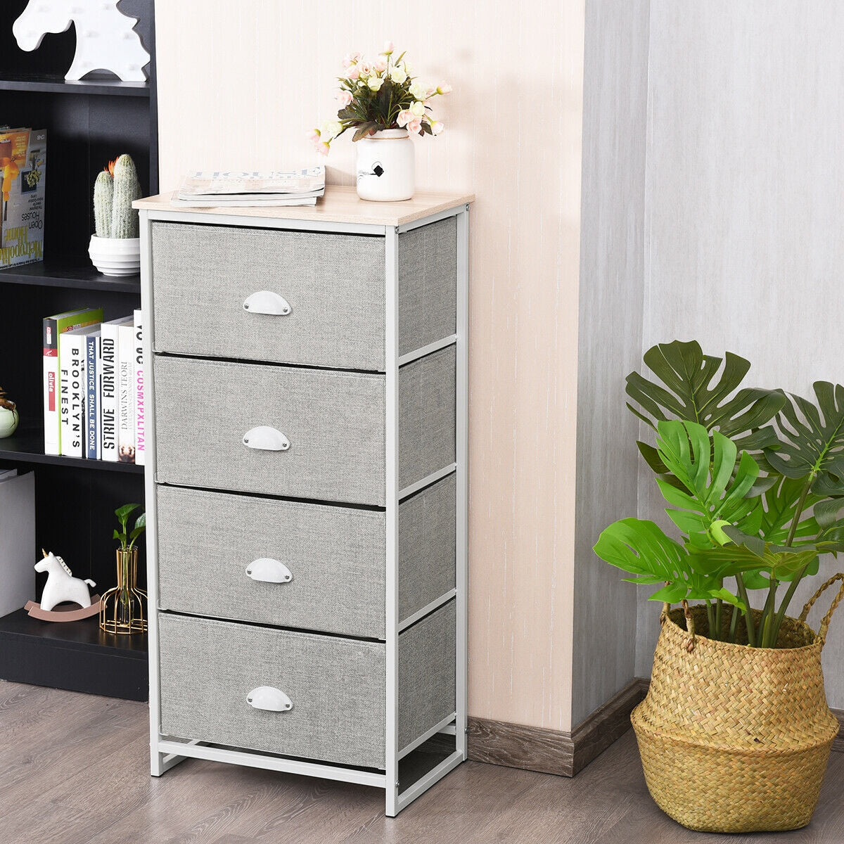 4-Drawer Fabric Chest - Gray (min order qty 2)-Dressers & Chests-DECOROLALA