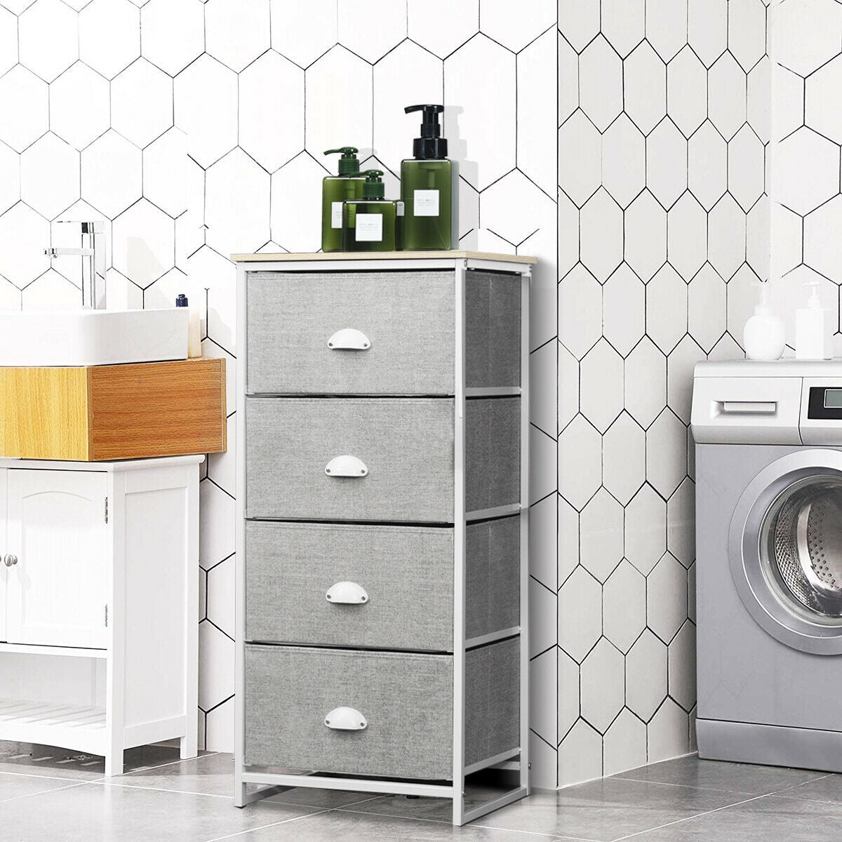 4-Drawer Fabric Chest - Gray (min order qty 2)-Dressers & Chests-DECOROLALA