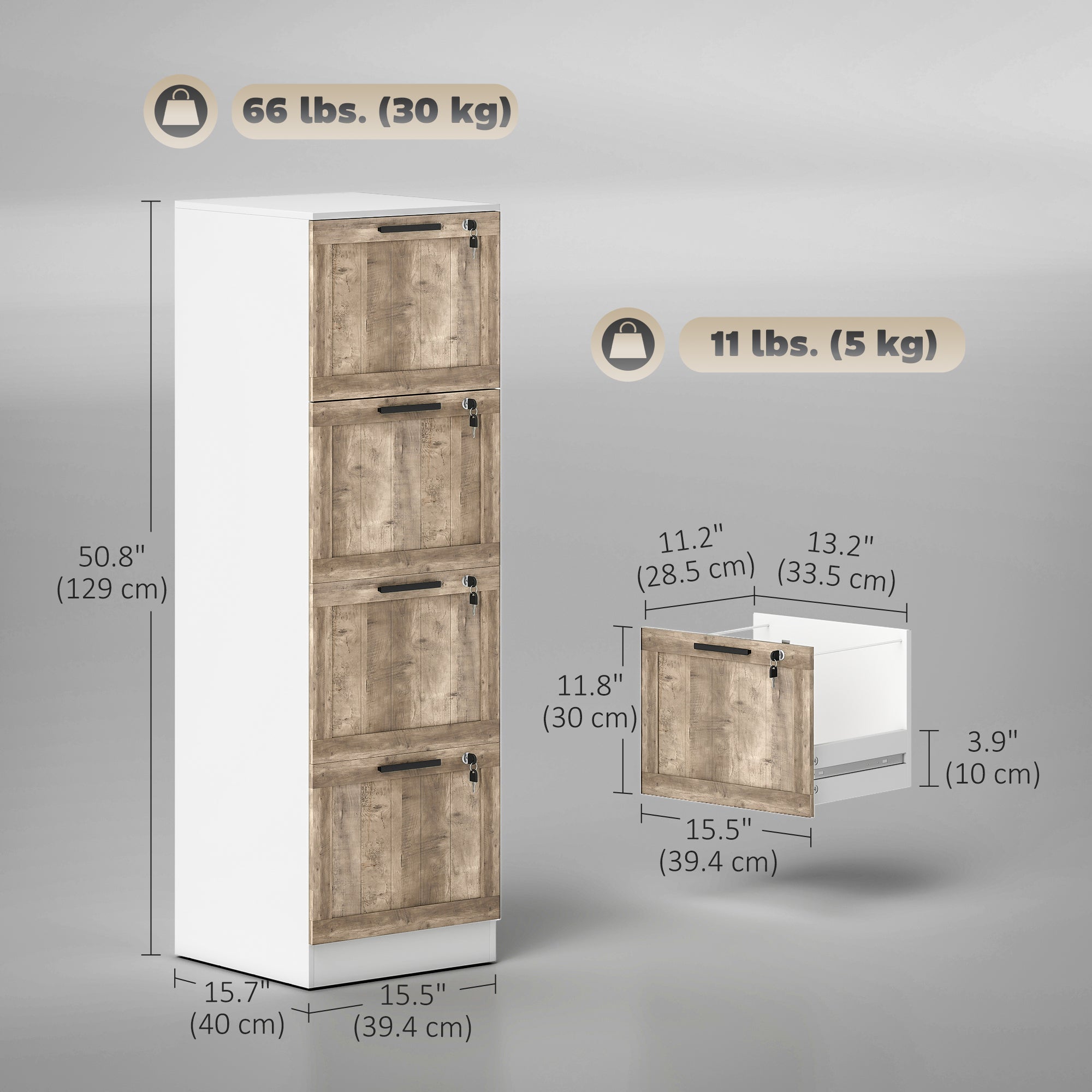 4-Drawer Farmhouse File Cabinet with Lock - White-Office Products > Office Furniture > Office Cabinets & Cupboards-DECOROLALA