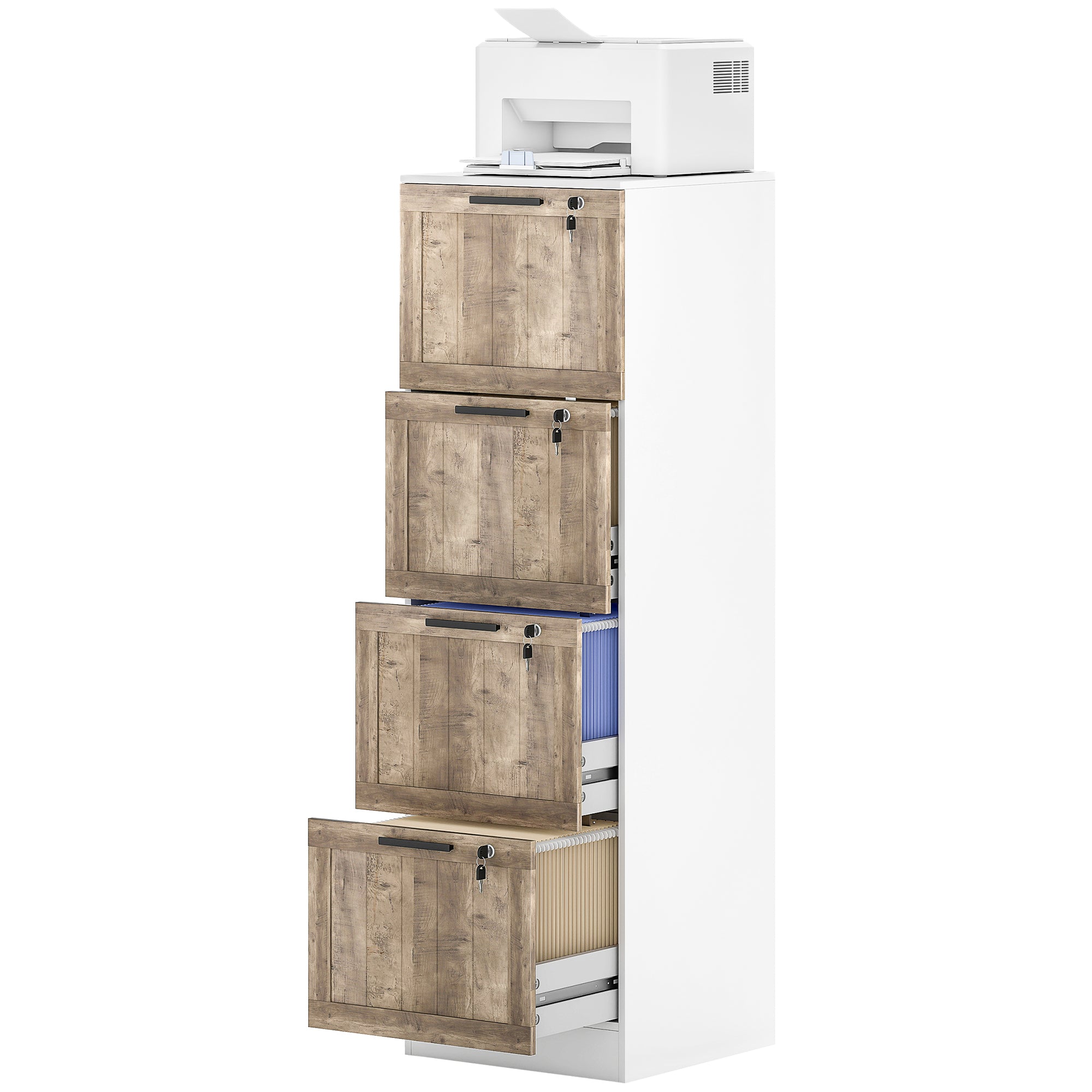 4-Drawer Farmhouse File Cabinet with Lock - White-Office Products > Office Furniture > Office Cabinets & Cupboards-DECOROLALA