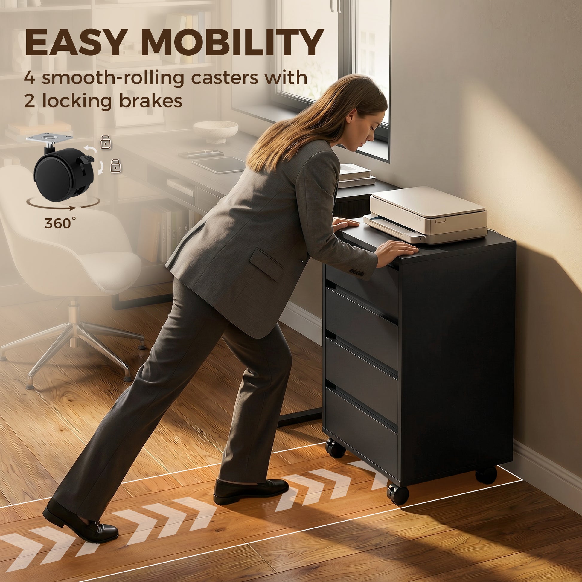 4 Drawer File Cabinet, Vertical Filing Cabinet with Wheels, Modern Printer Stand for Home Office, Black-Office Products > Office Furniture > Office Cabinets & Cupboards-DECOROLALA