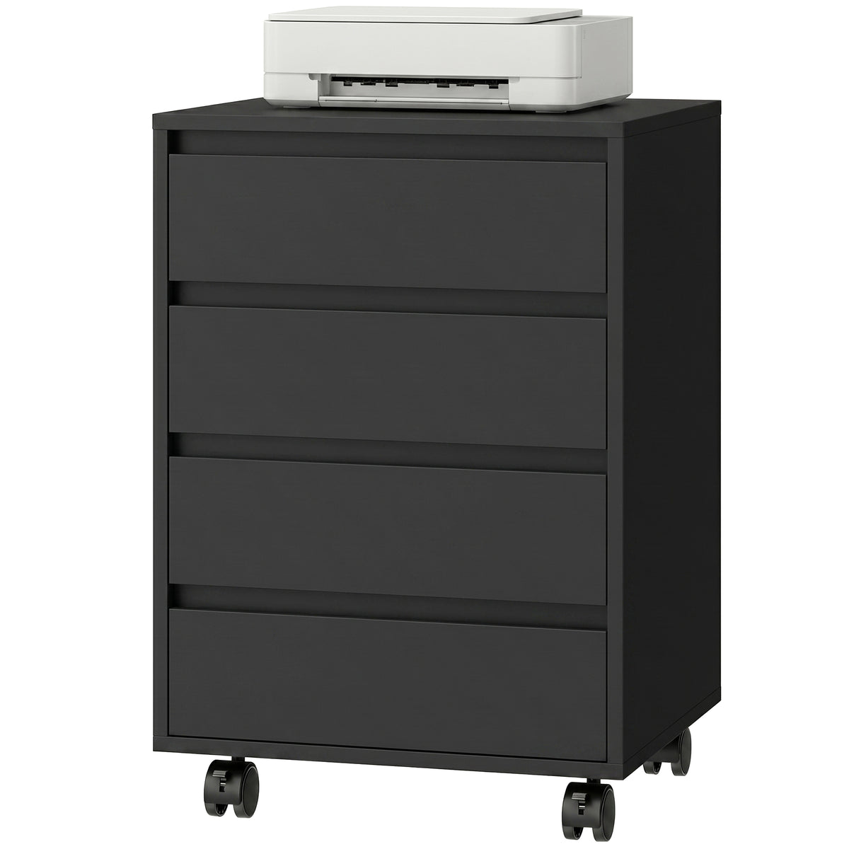 4 Drawer File Cabinet, Vertical Filing Cabinet with Wheels, Modern Printer Stand for Home Office, Black-Office Storage Cabinets-DECOROLALA