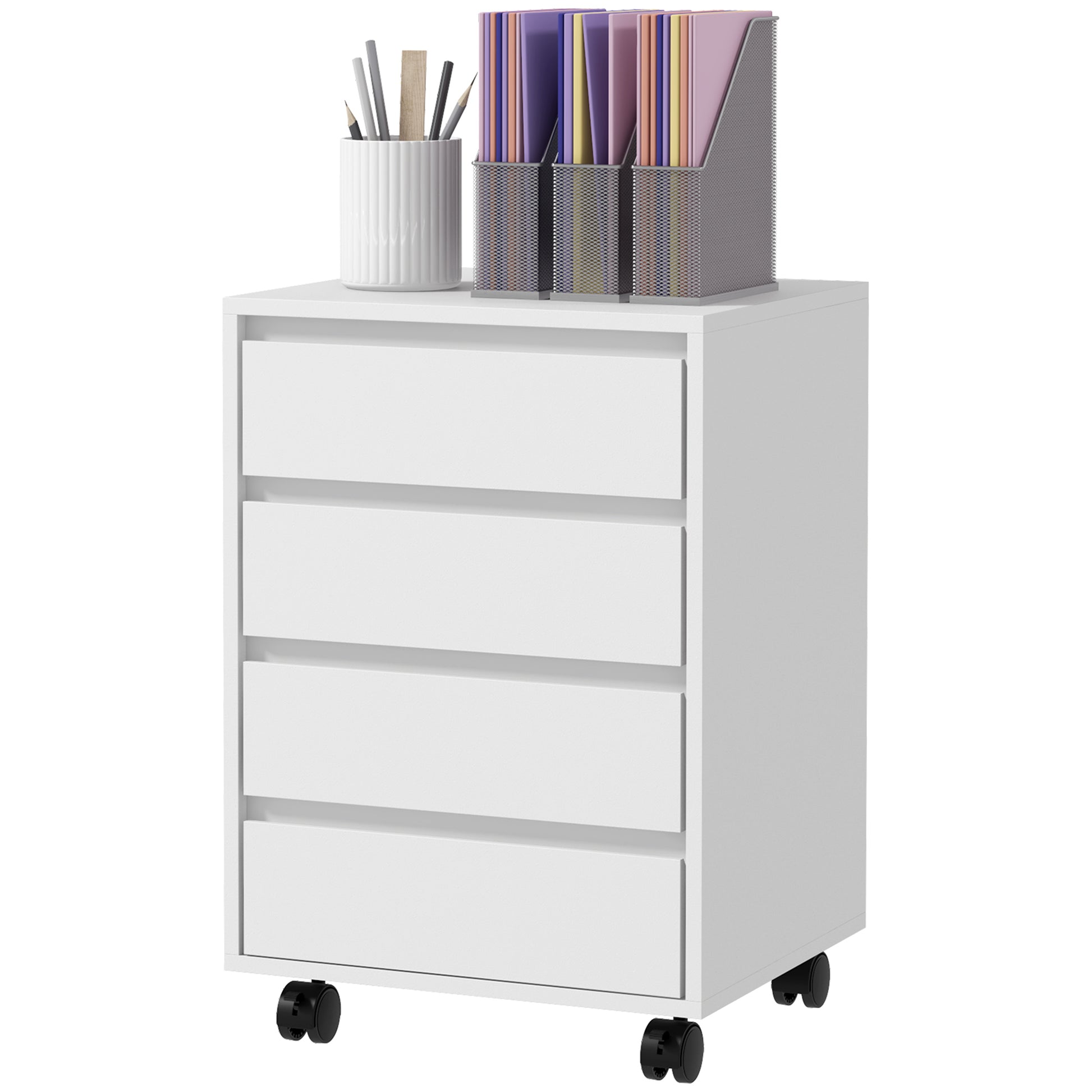 4 Drawer File Cabinet, Vertical Filing Cabinet with Wheels, Modern Printer Stand for Home Office, White-Office Products > Office Furniture > Office Cabinets & Cupboards-DECOROLALA