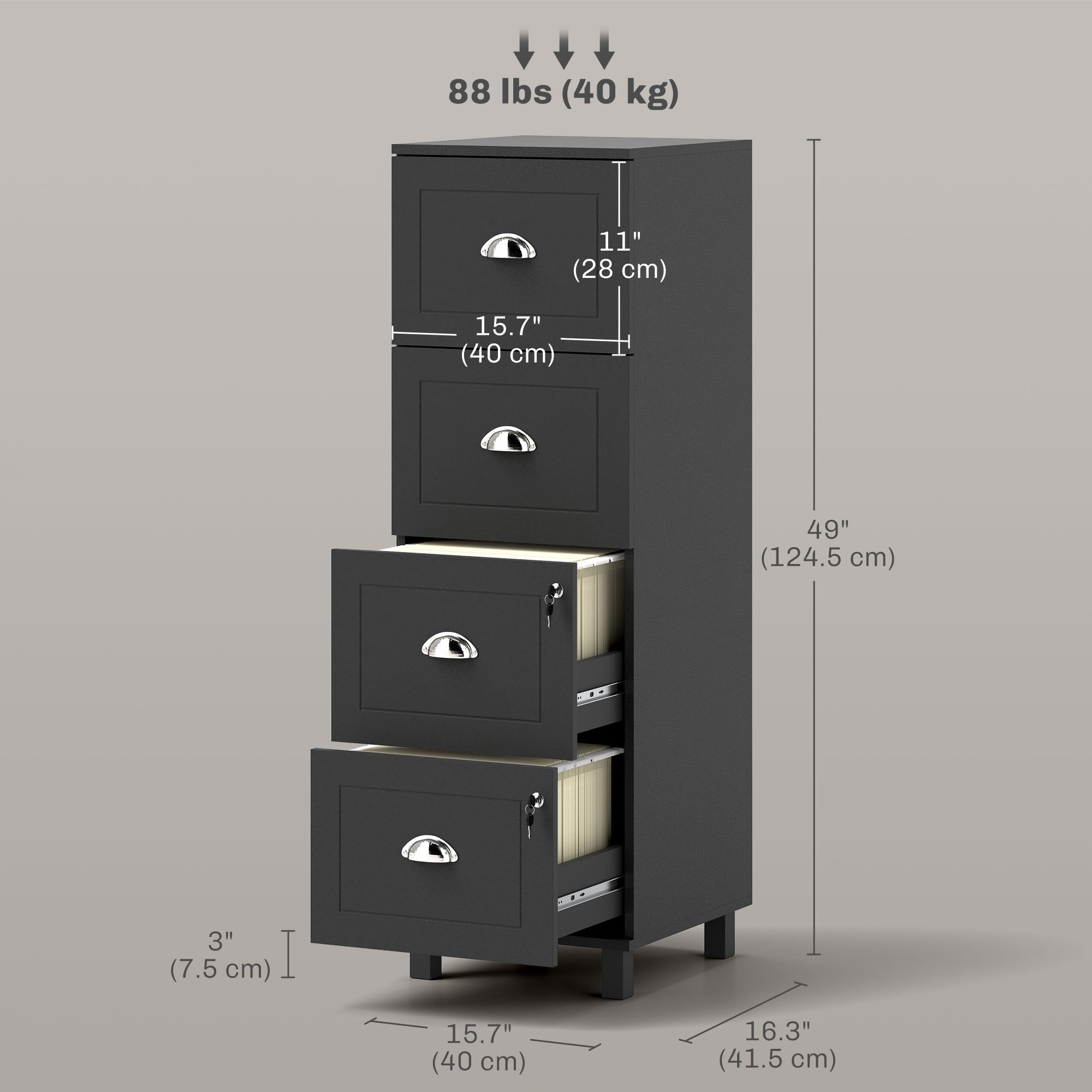 4-Drawer File Cabinet with Lock - Black MDF A4/Letter Size-Office Products > Office Furniture > Office Cabinets & Cupboards-DECOROLALA