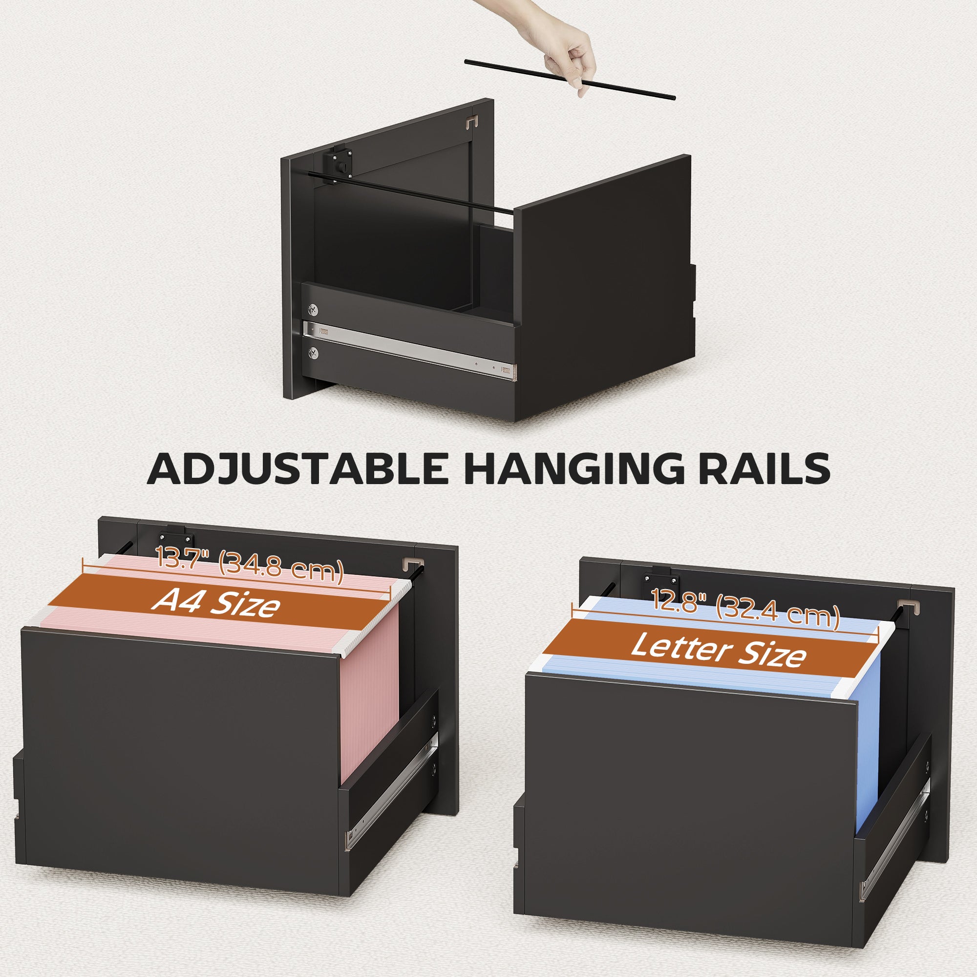 4 Drawer File Cabinet with Lock - Black Vertical-DECOROLALA